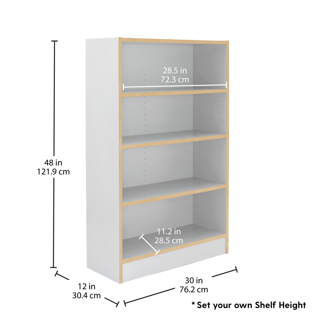 Laminate 4-Shelf Bookcase 48" Height - White/Maple Grain
