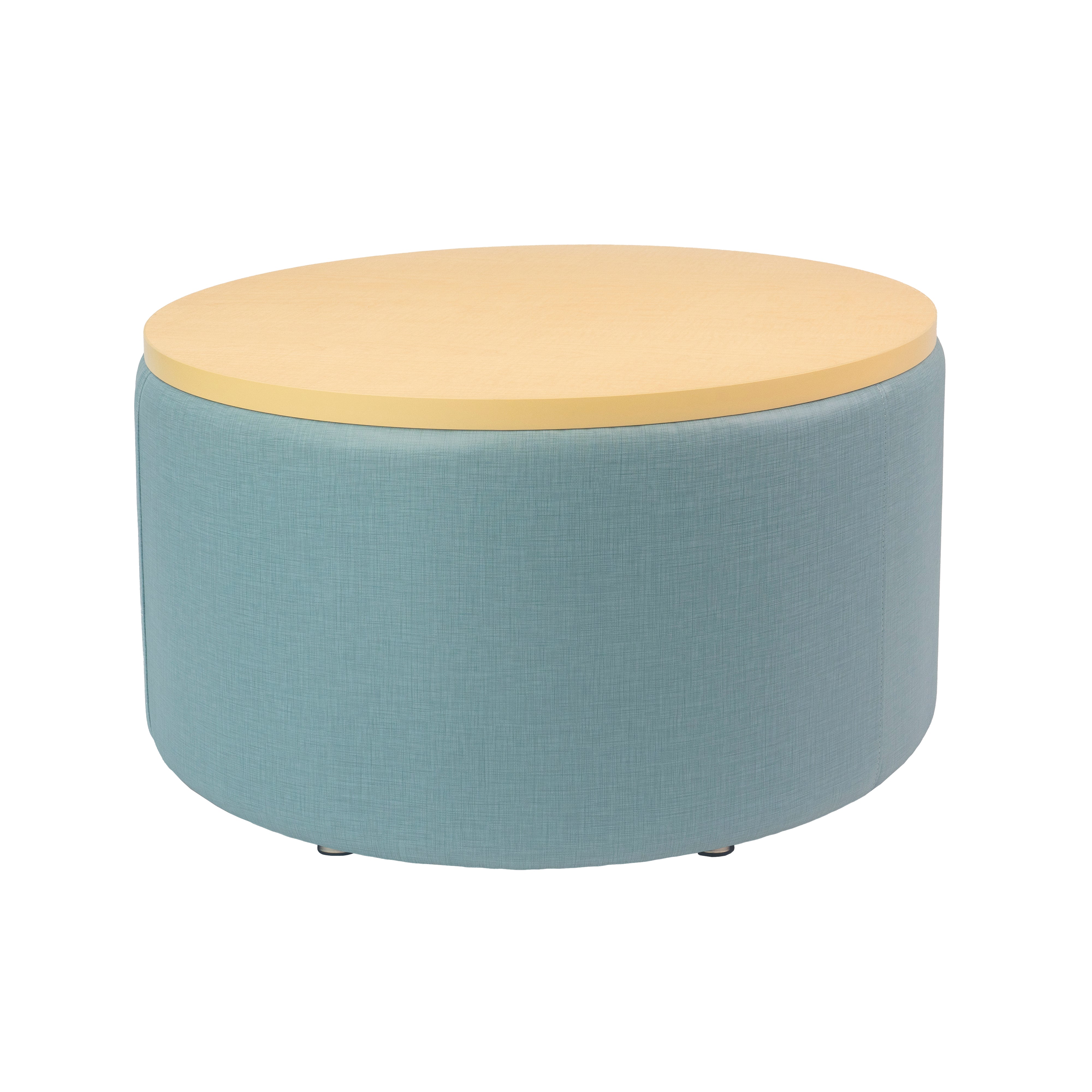 Pro Series Upholstered 30" Round Ottoman Table 18" Height - Sky Blue Crosshatch/Maple