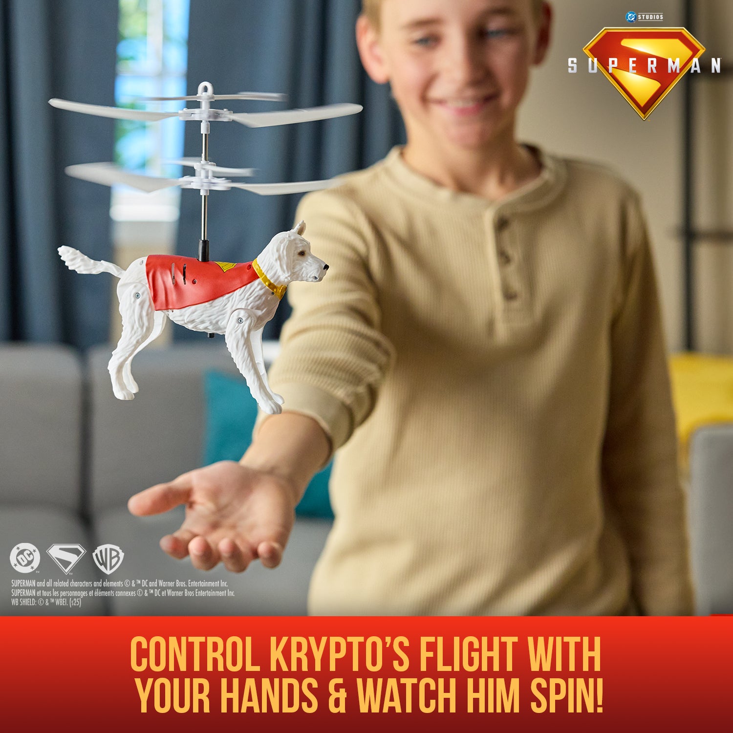 DC Comics, SUPERMAN Up in the Sky! Flying Krypto, RC Toys and Remote Control Toys for Kids, 7.5-Inch Hovering Superdog, For Ages 4 and Up