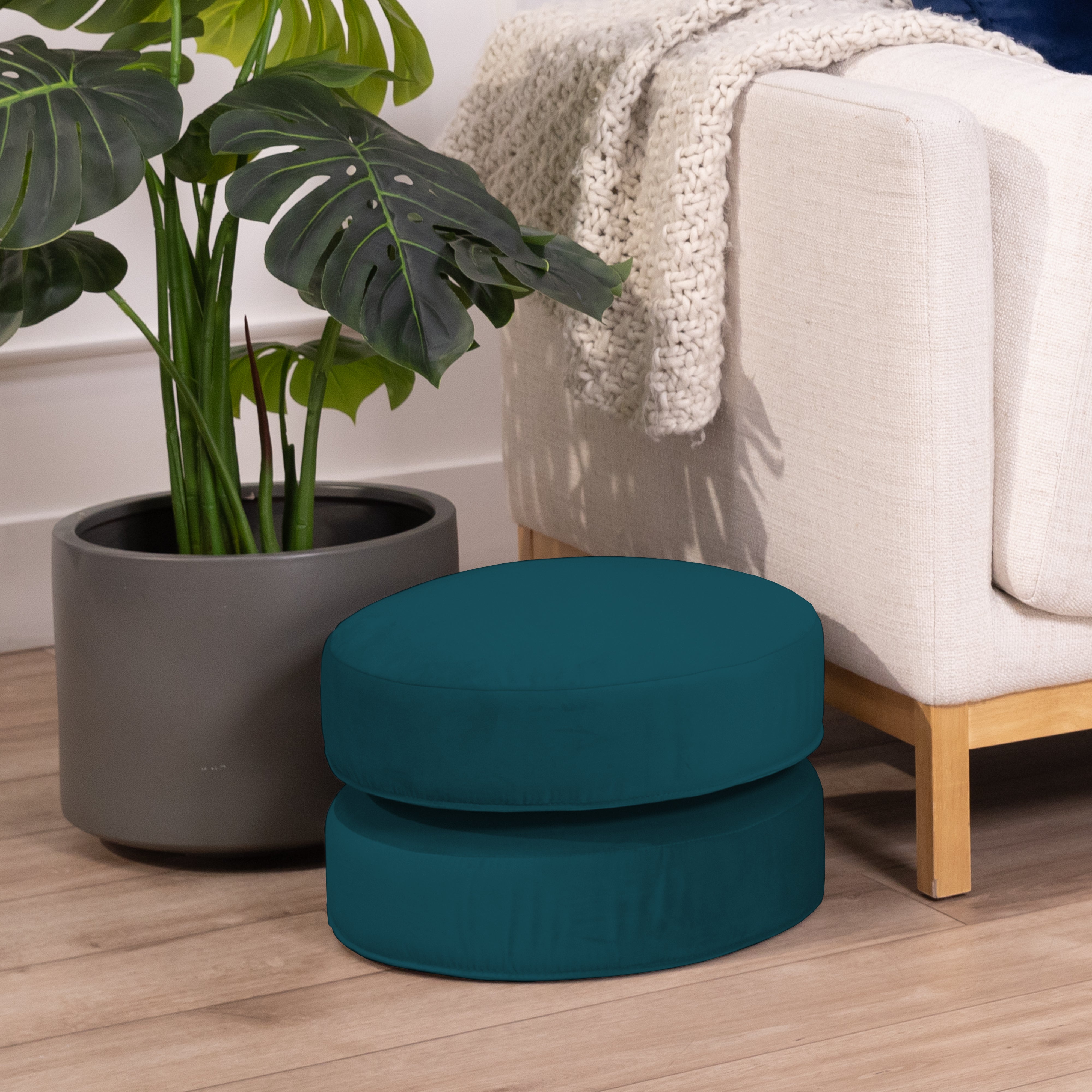 Overstuffed Microfiber Floor Cushions, 2-Piece - Peacock