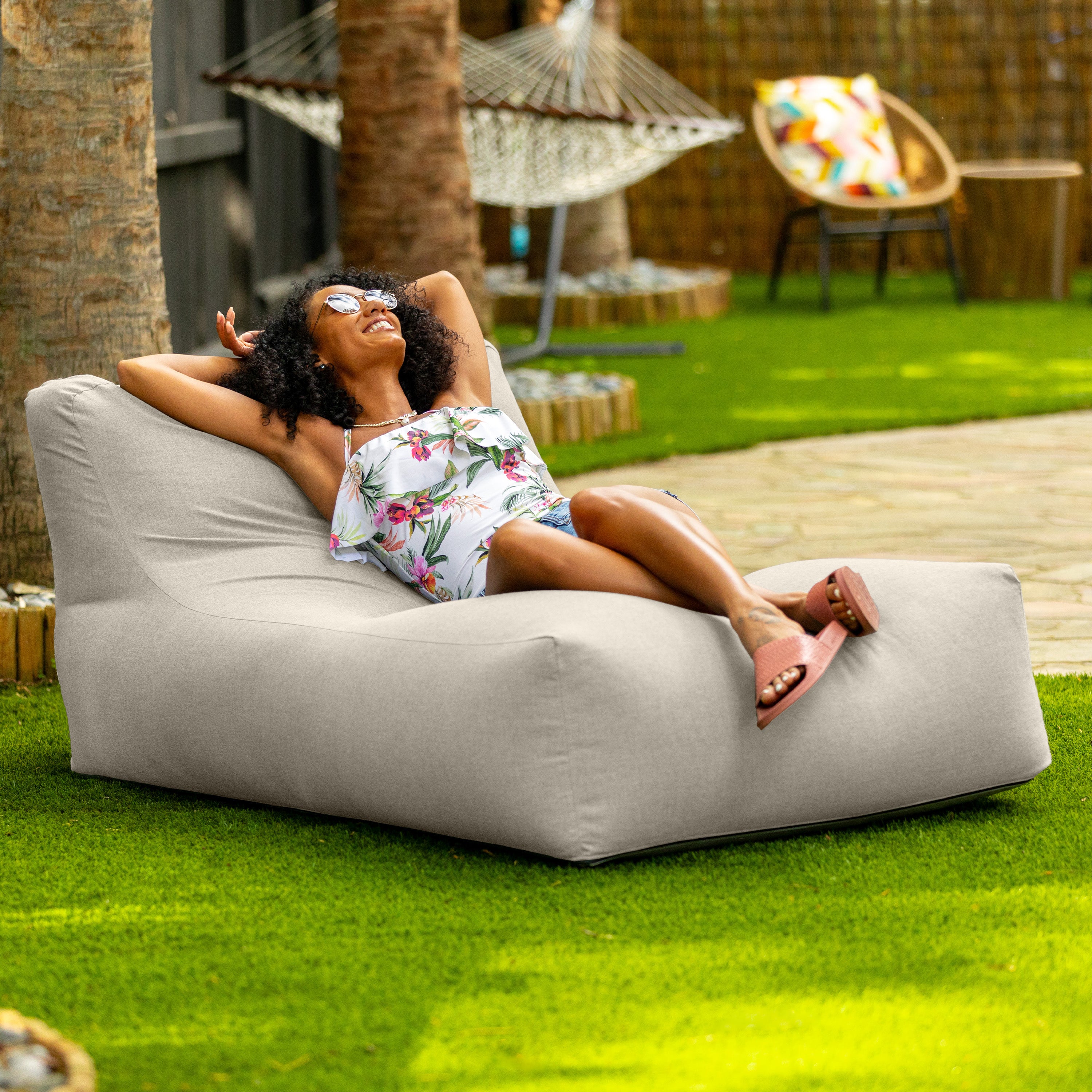 Coza Outdoor Sun Lounger - Luxurious Giant Outdoor Chaise - Sunbrella, Flax