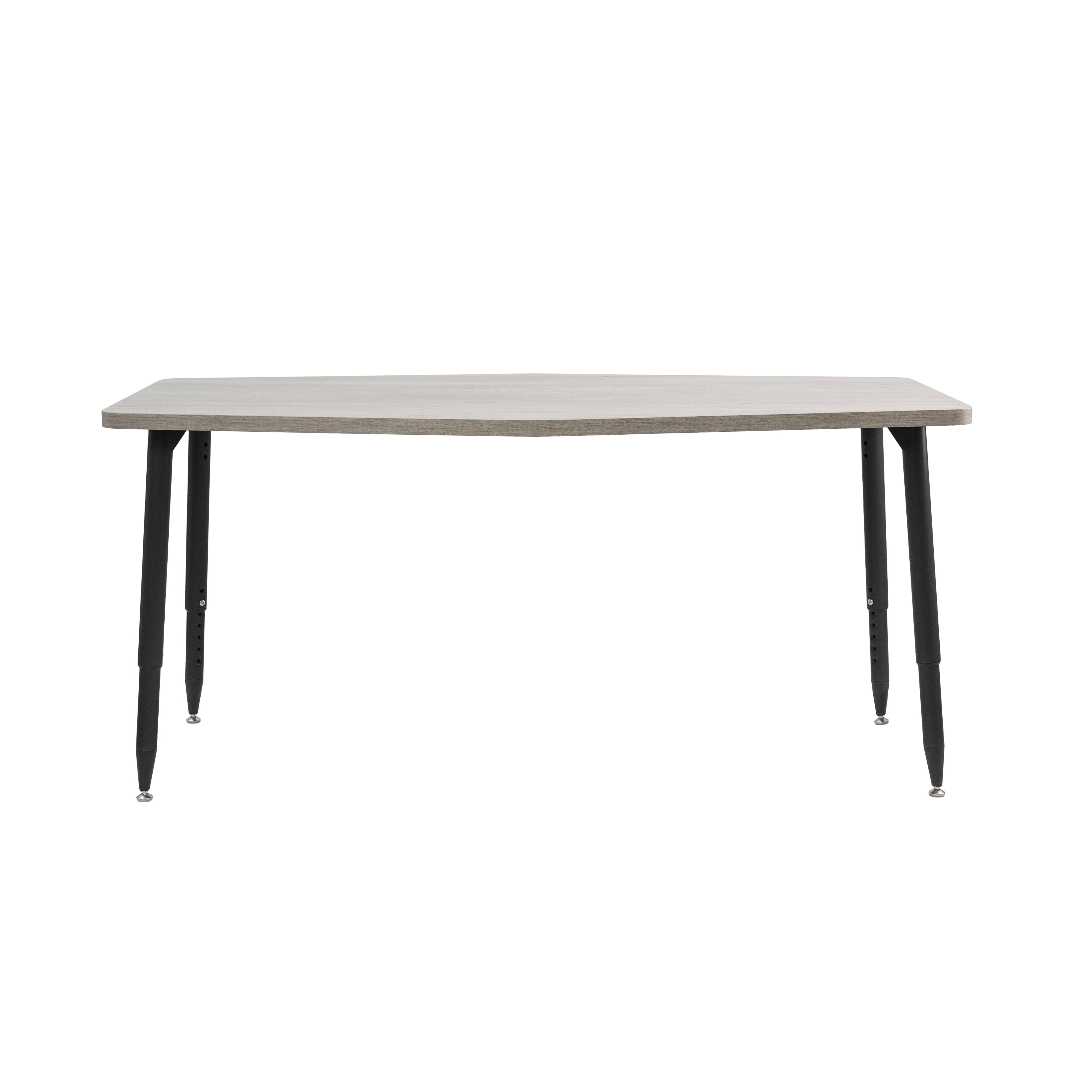 Adapte 34" x 60" Long Hexagon Woodgrain Activity Table with Adjustable Tapered Legs - Light Gray Wood/Black