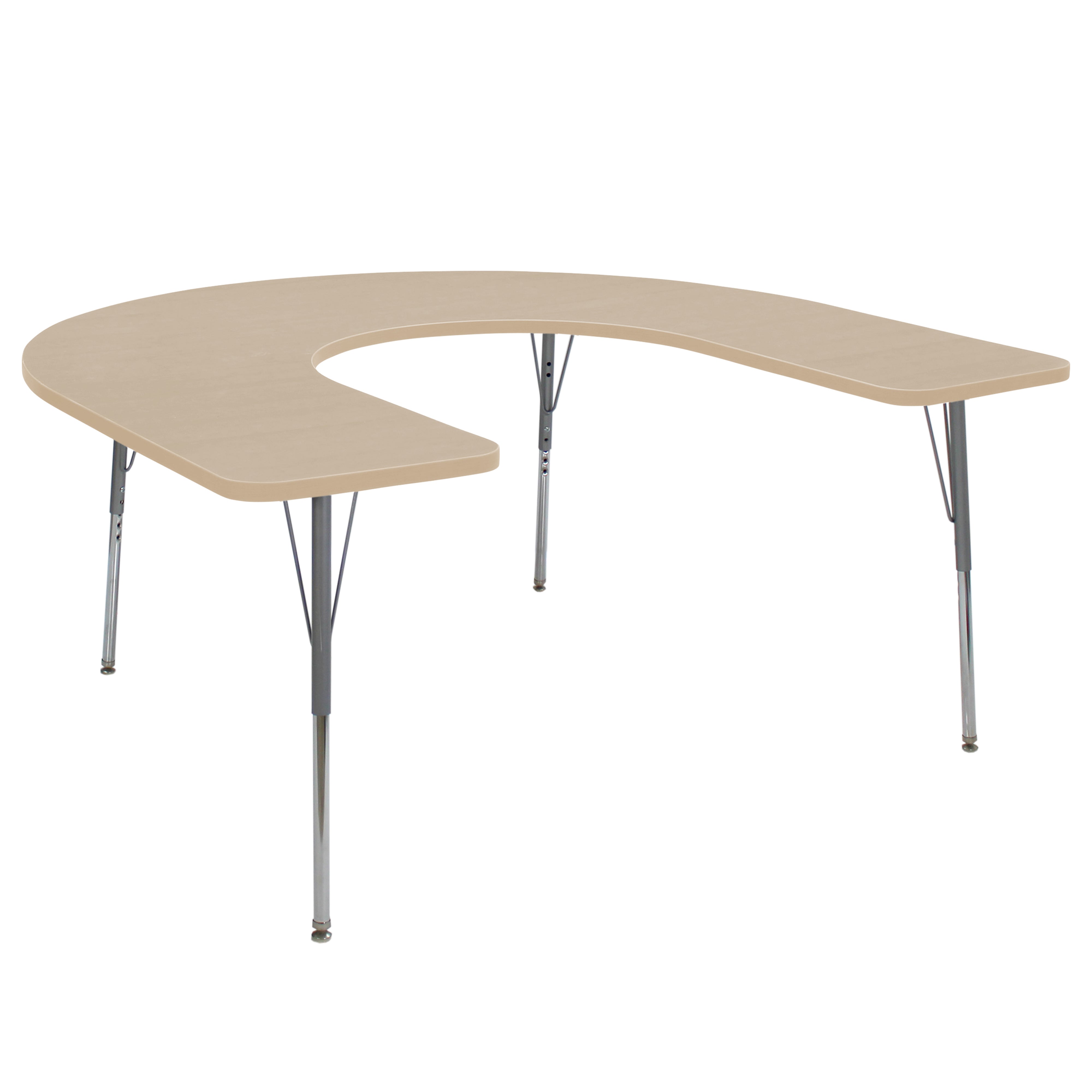 60" x 66" Horseshoe La Madera Activity Table with Standard Legs - Maple Grain/Silver