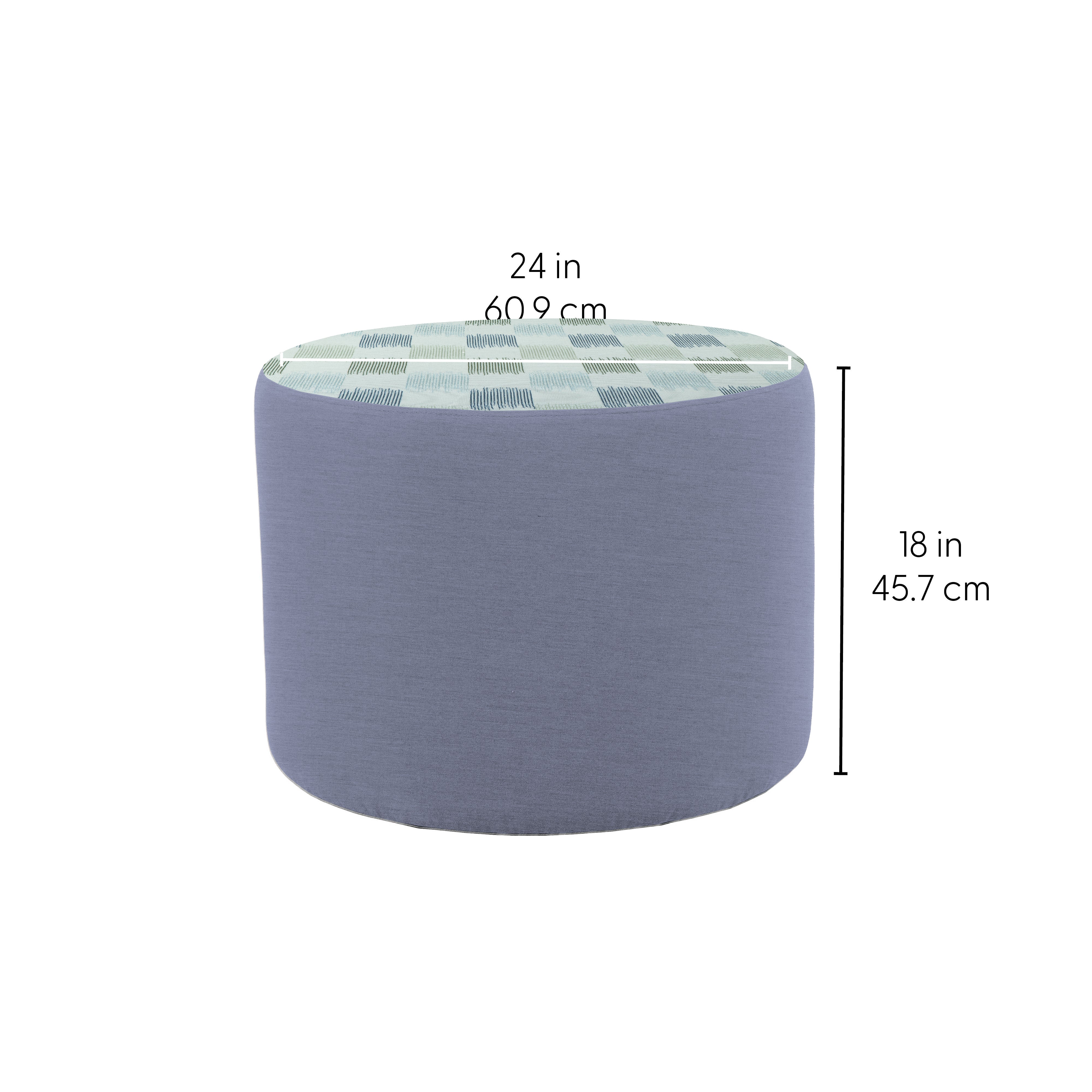 Outdoor 24" Round Ottoman with Sunbrella, 18" H - Dream Mist/Canvas Haze