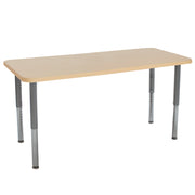 24" x 60" Rectangle La Madera Activity Table with Adjustable Super Legs - Maple Grain/Silver