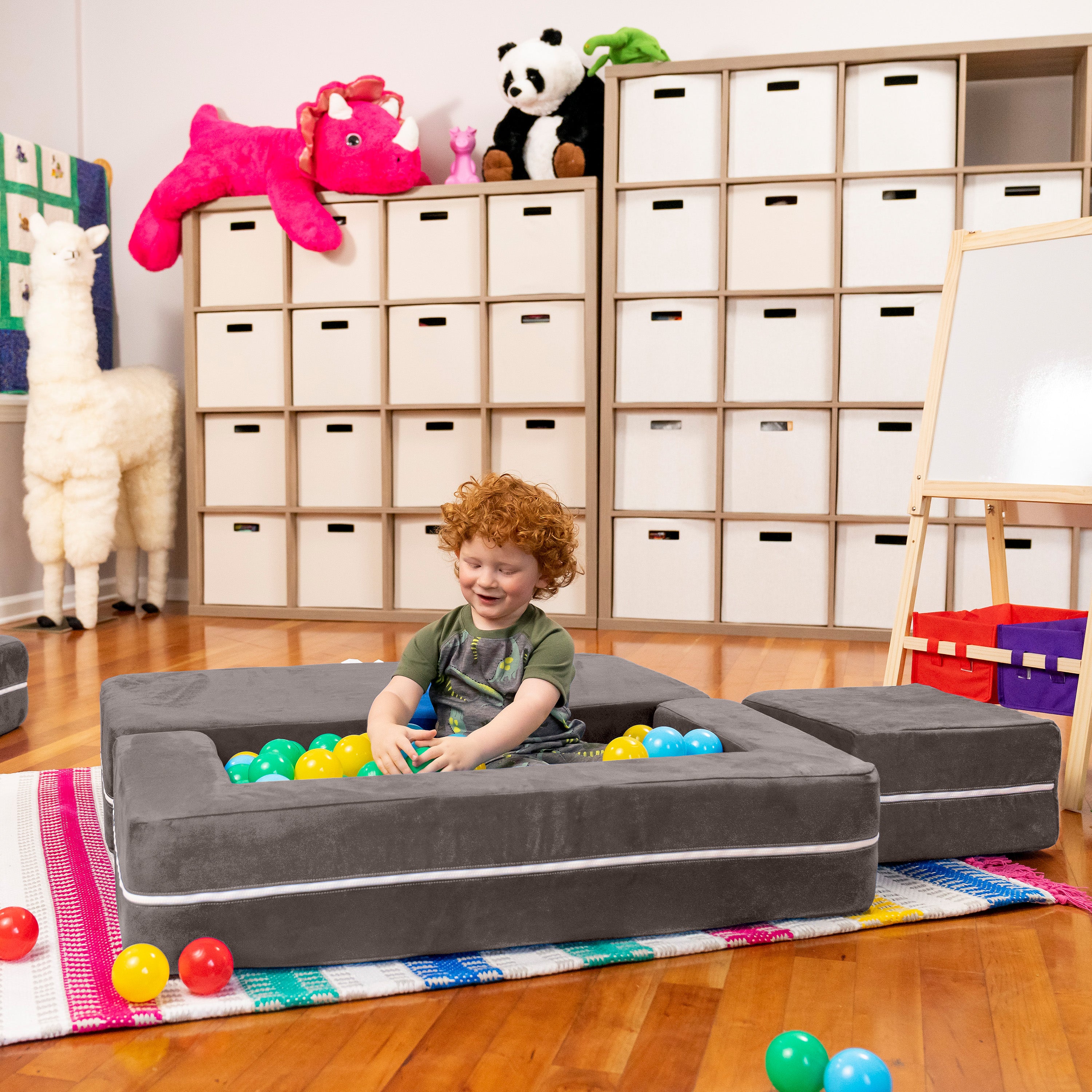 Jaxx Zipline Kids Modular Loveseat & Ottomans/Fold Out Lounger, Charcoal