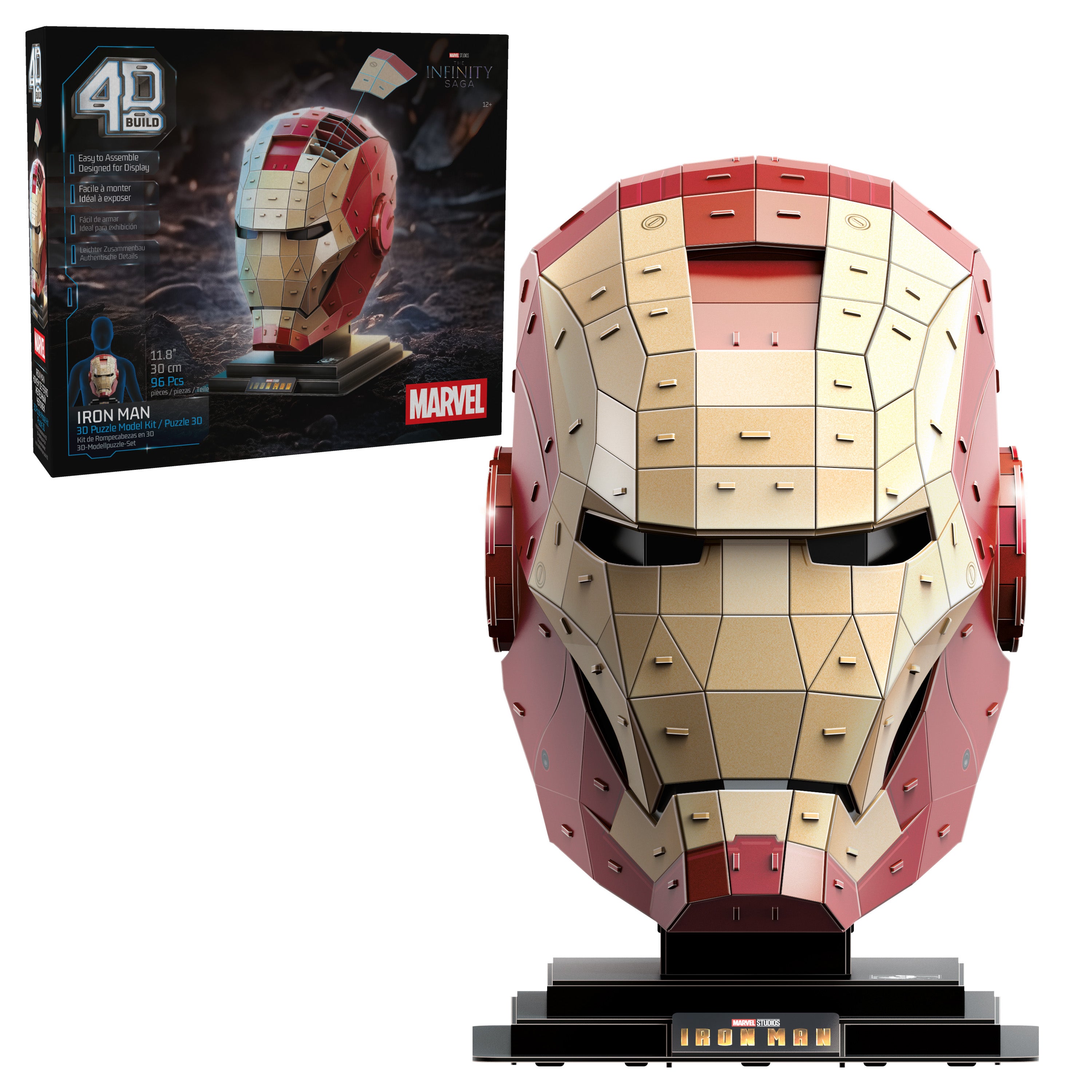4D Build, Marvel Iron Man 3D Puzzle Model Kit with Stand 96 Pcs, Iron Man Helmet Desk Decor, Building Toys, 3D Puzzles for Ages 12 & Up