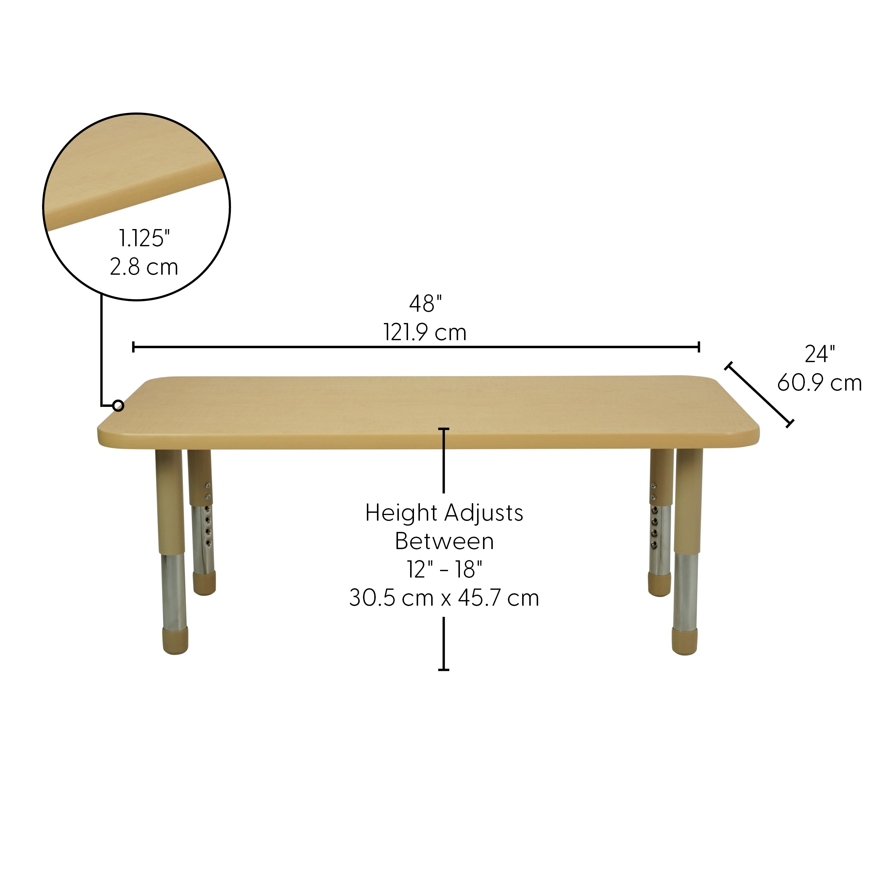 24" x 48" Rectangle T-Molding Activity Table with Adjustable Tiny Tot Legs - Maple/Sand