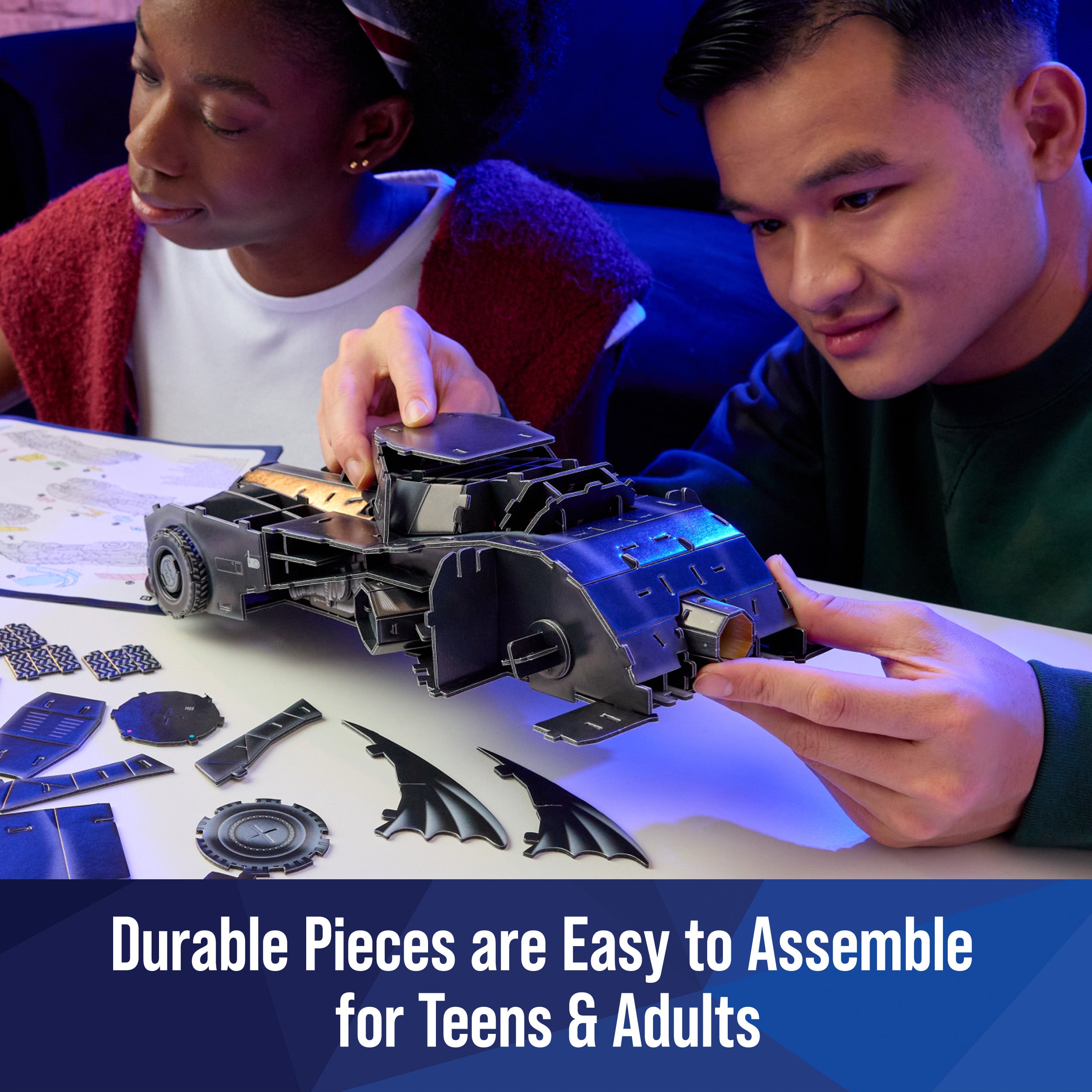 4D Build, DC Batman Retro Batmobile 3D Model Kit with Stand, Batman Collectibles & Desk Décor, Adult Puzzle, Building Toys, 3D Puzzles for Adults & Teens, 202 Pieces, for Ages 12 & Up