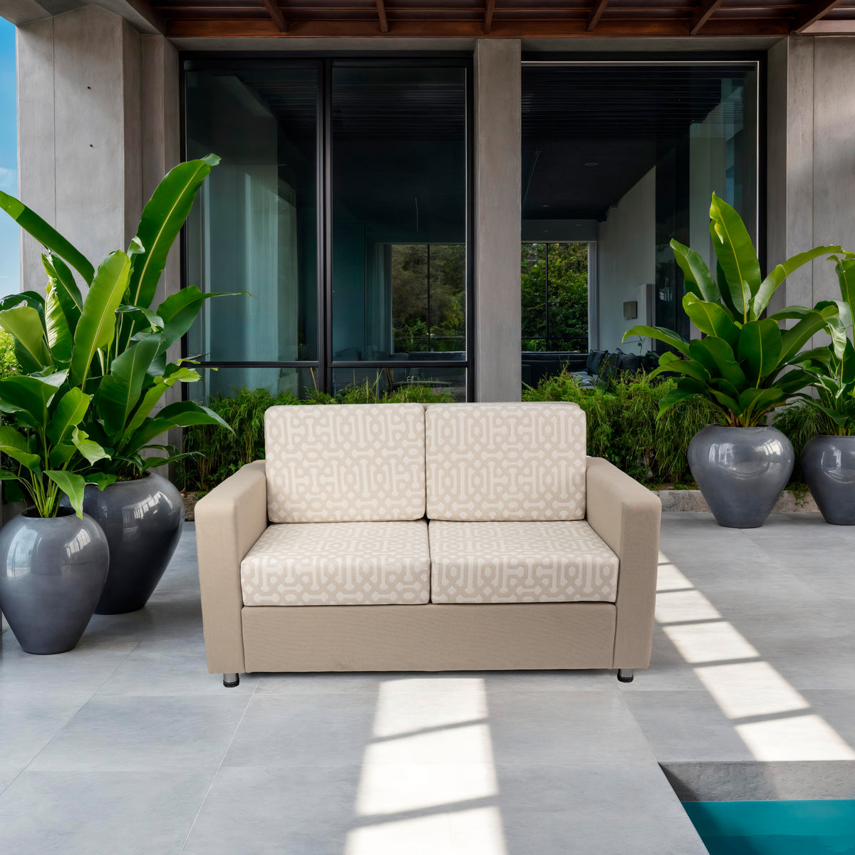 Outdoor Sofa with Sunbrella - Fretwork Flax/Spectrum Sand