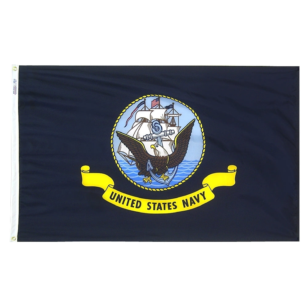 U.S. Navy Military Flag 4x6 ft. Nylon SolarGuard Nyl-Glo 100% Made in USA to Official Specifications. Officially Licensed Manufacturer.