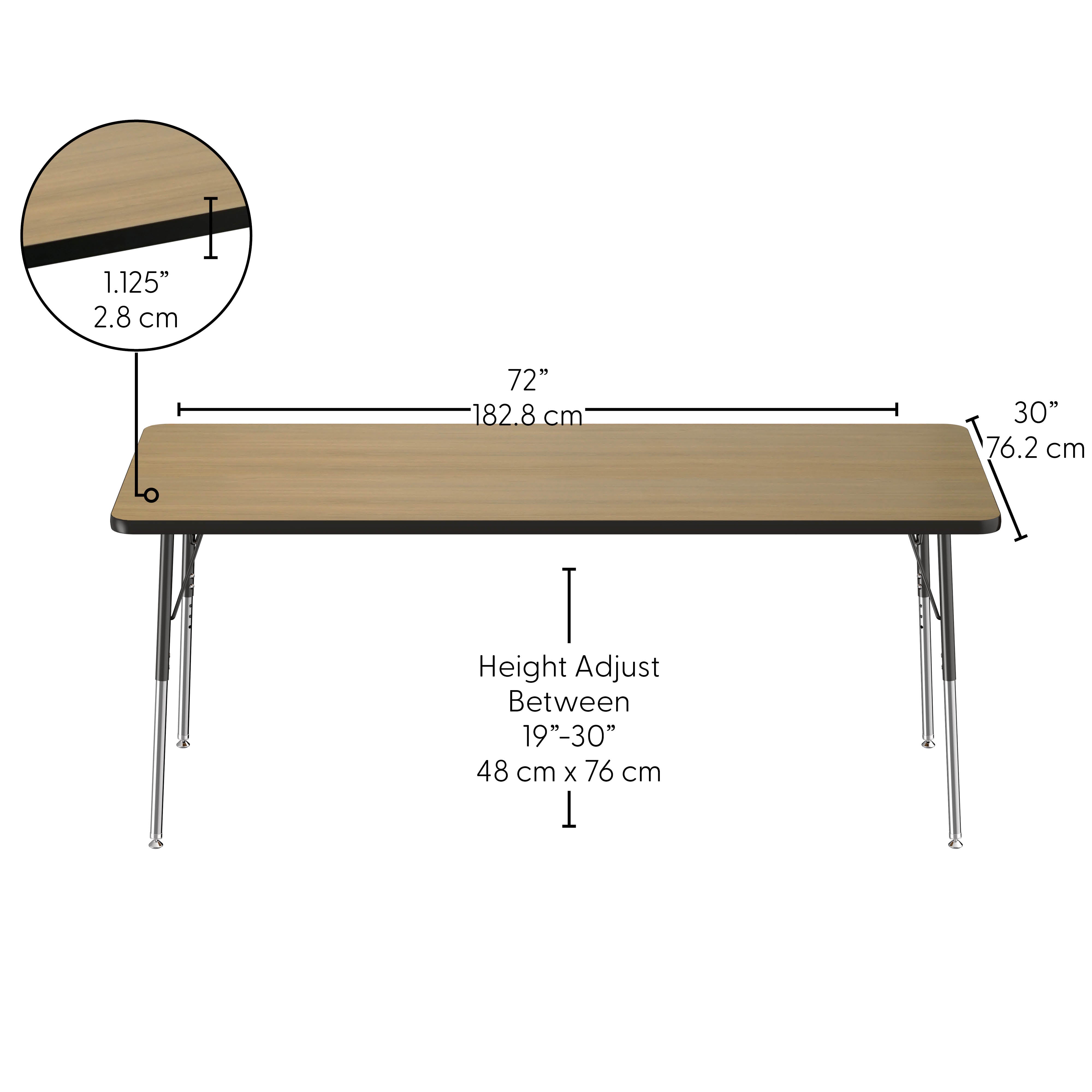 30" x 72" Rectangle Thermofused Activity Table with Adjustable Standard Swivel Glide Legs - Pasadena Oak/Black