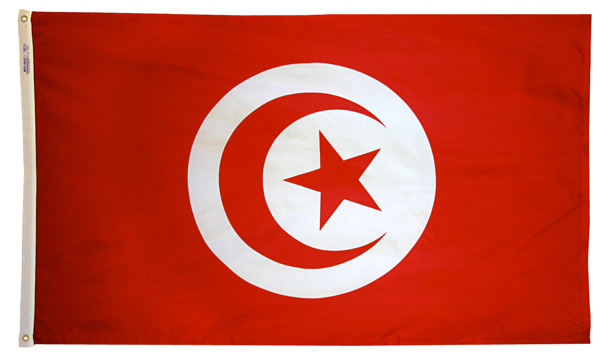 Tunisia Flag 3x5 ft. Nylon SolarGuard Nyl-Glo 100% Made in USA to Official United Nations Design Specifications.