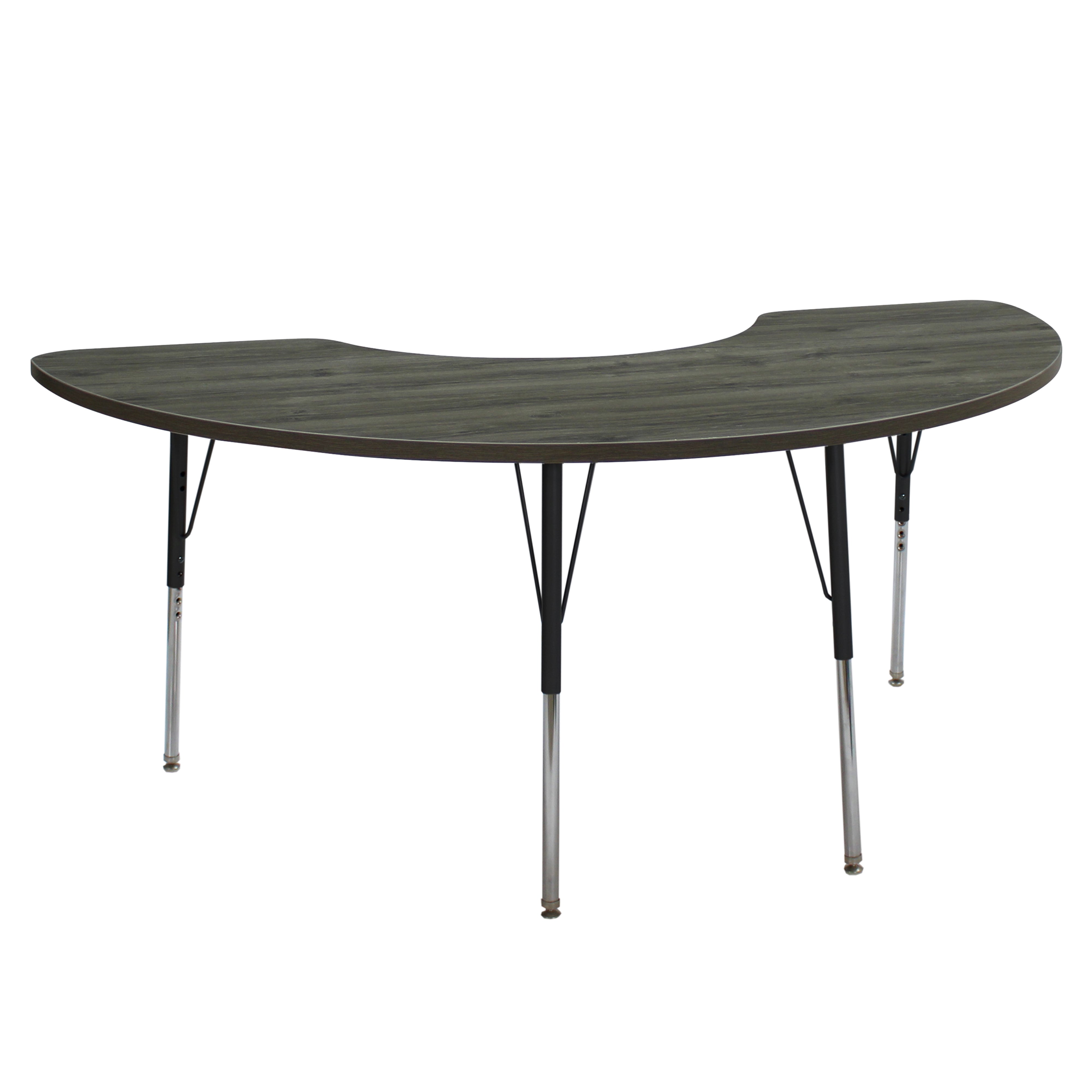 36" x 72" Half Moon La Madera Activity Table with Standard Legs - Gray Wood/Black