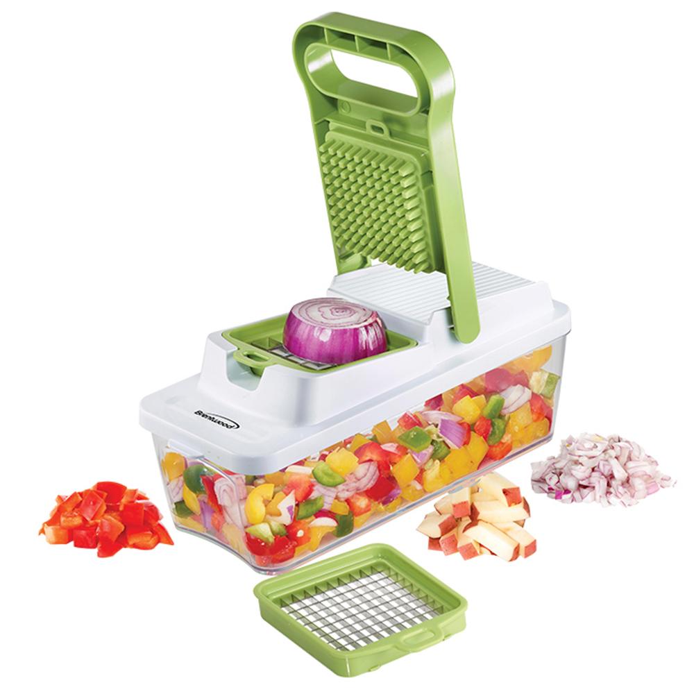 Brentwood Food Chopper and Vegetable Dicer with 6.75 Cup Storage Container and Stainless Steel Blades - Green