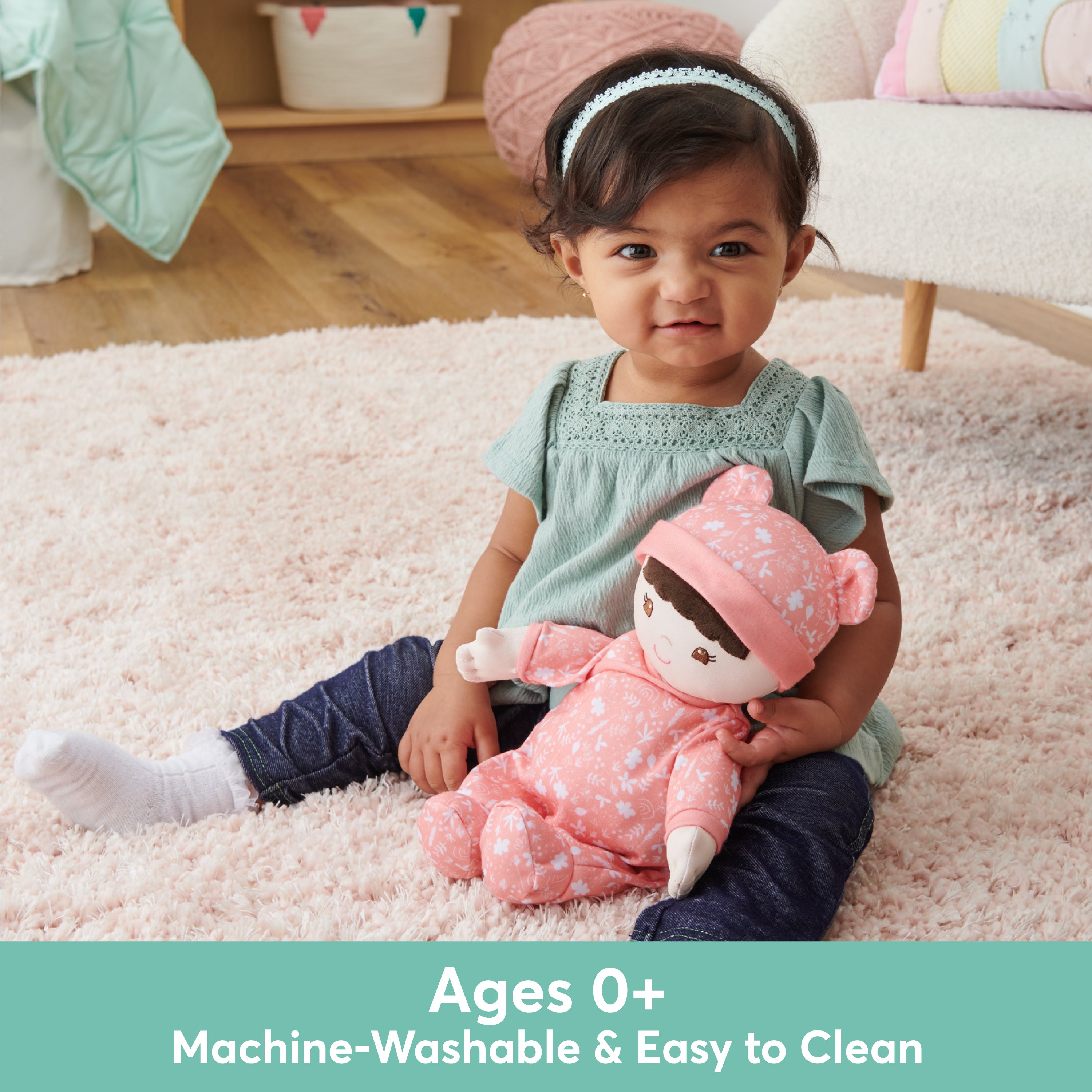Baby GUND Sustainable Baby Doll, Plush Doll Made from Recycled Materials, For Newborns and Toddlers, Poppy, 12”