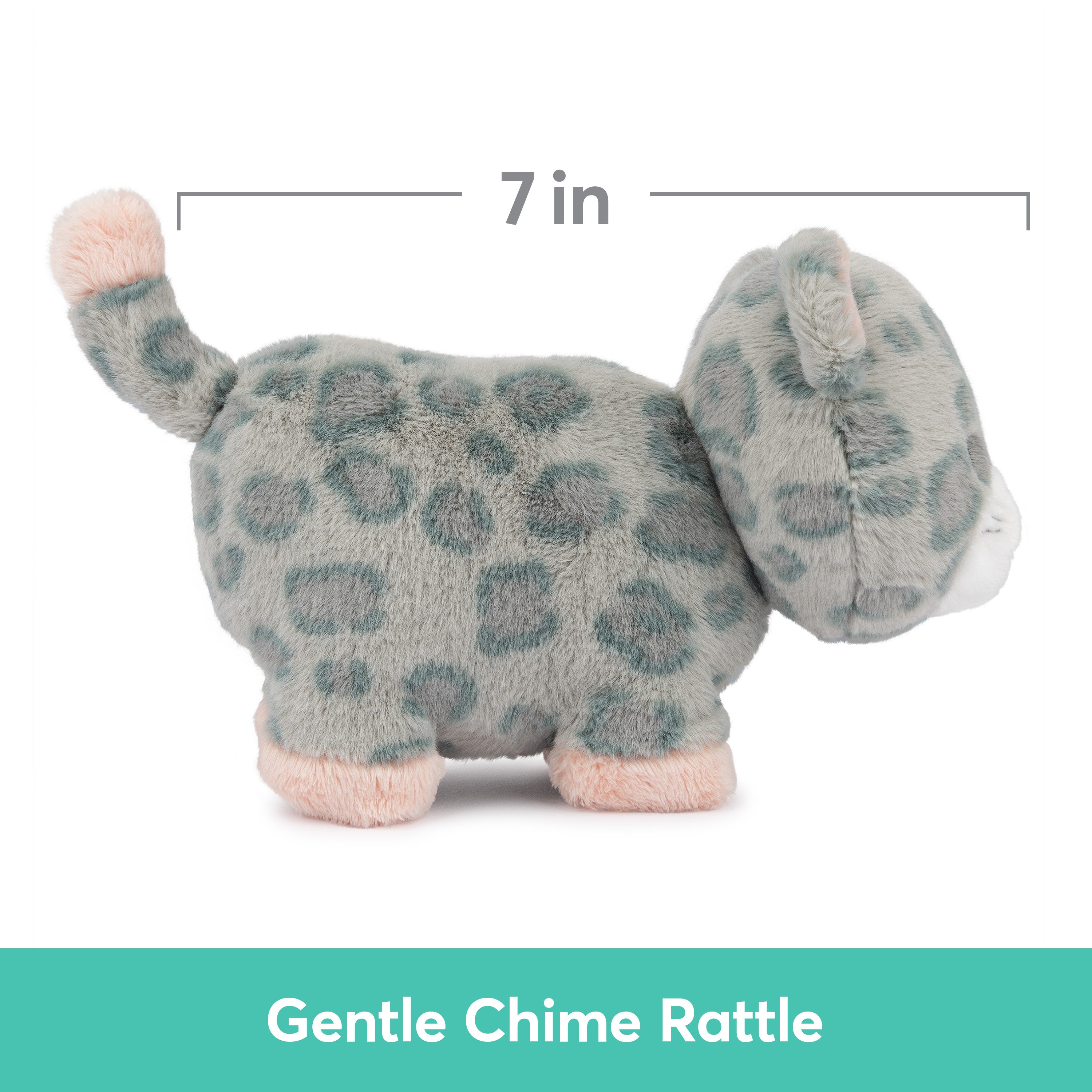 Baby GUND Safari Friends Collection Plush Leopard with Chime, Sensory Toy Stuffed Animal for Babies and Newborns, Gray/Pink, 7"