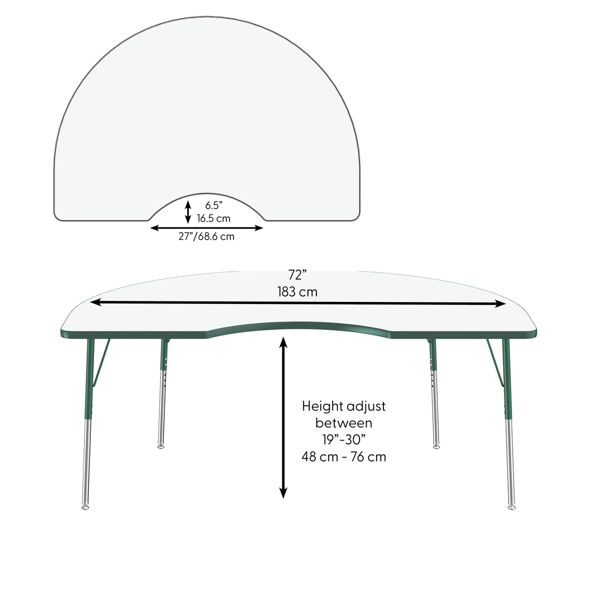 48" x 72" Kidney Dry-Erase Activity Table with Adjustable Standard Swivel Glide Legs - Whiteboard/Green