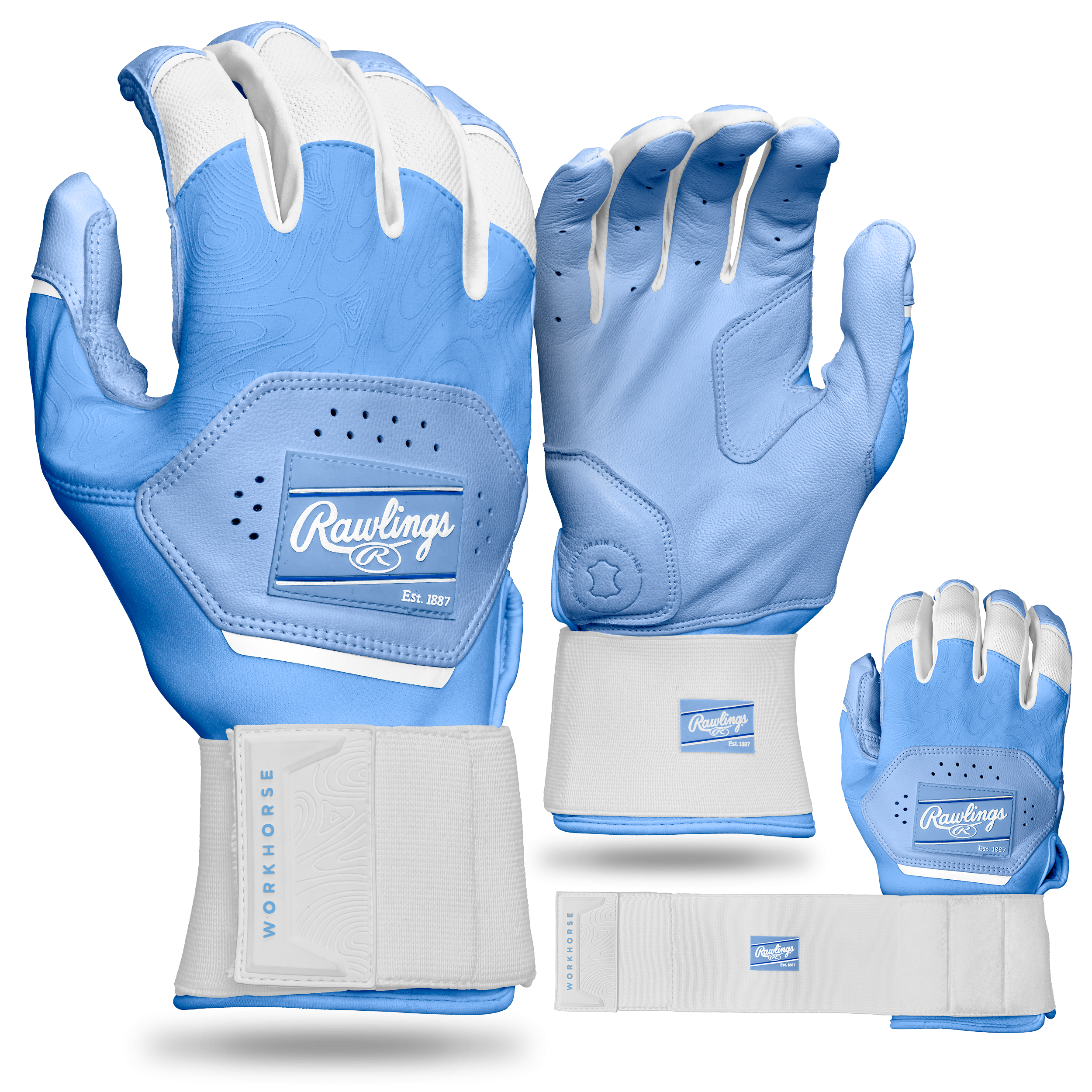 Rawlings Adult Workhorse Compression Strap Batting Gloves - Small - Columbia Blue
