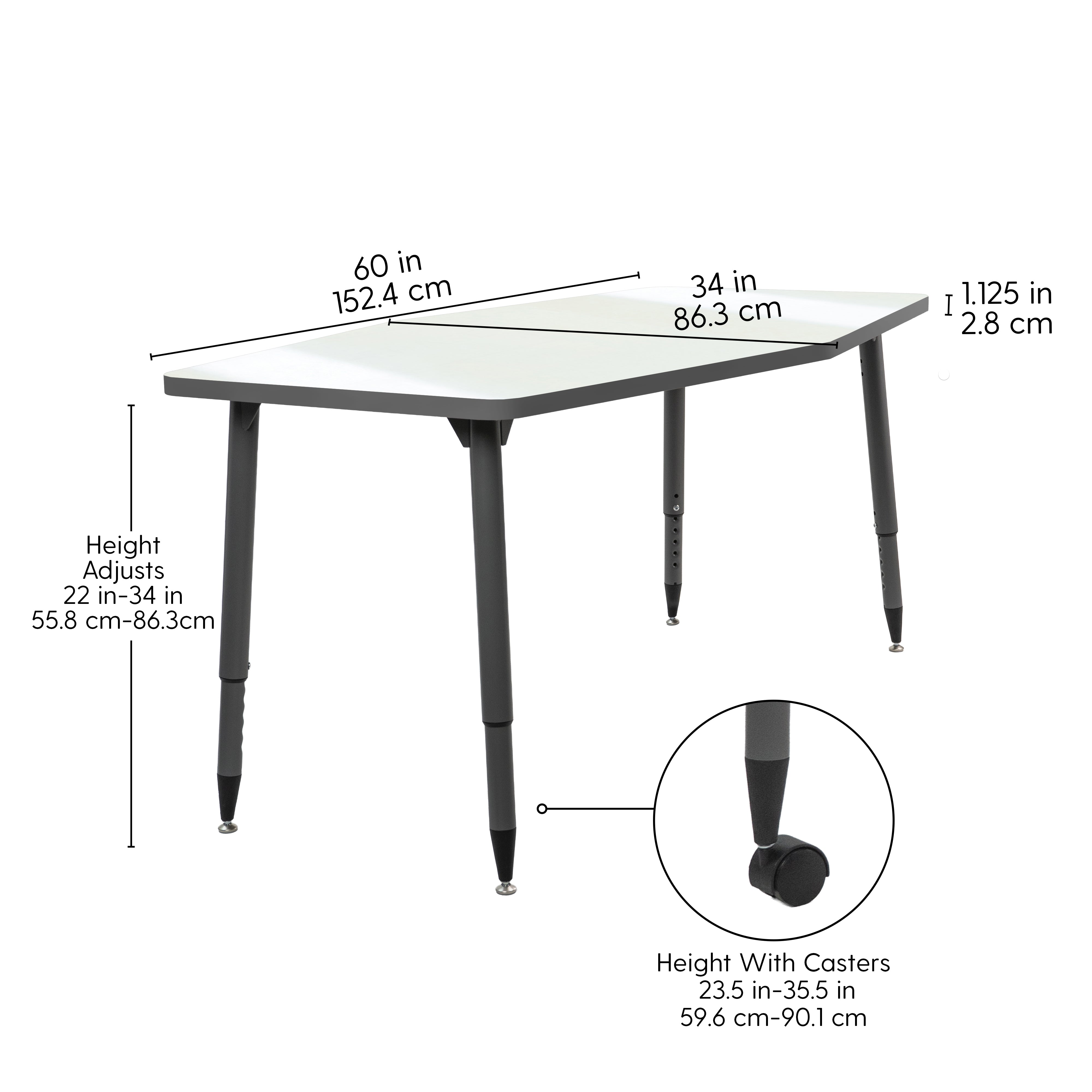 Adapte 34" x 60" Long Hexagon Dry-Erase Activity Table with Adjustable Tapered Legs - Whiteboard/North Sea