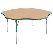 60" x 60" Flower T-Molding Activity Table with Adjustable Standard Swivel Glide Legs - Maple/Green