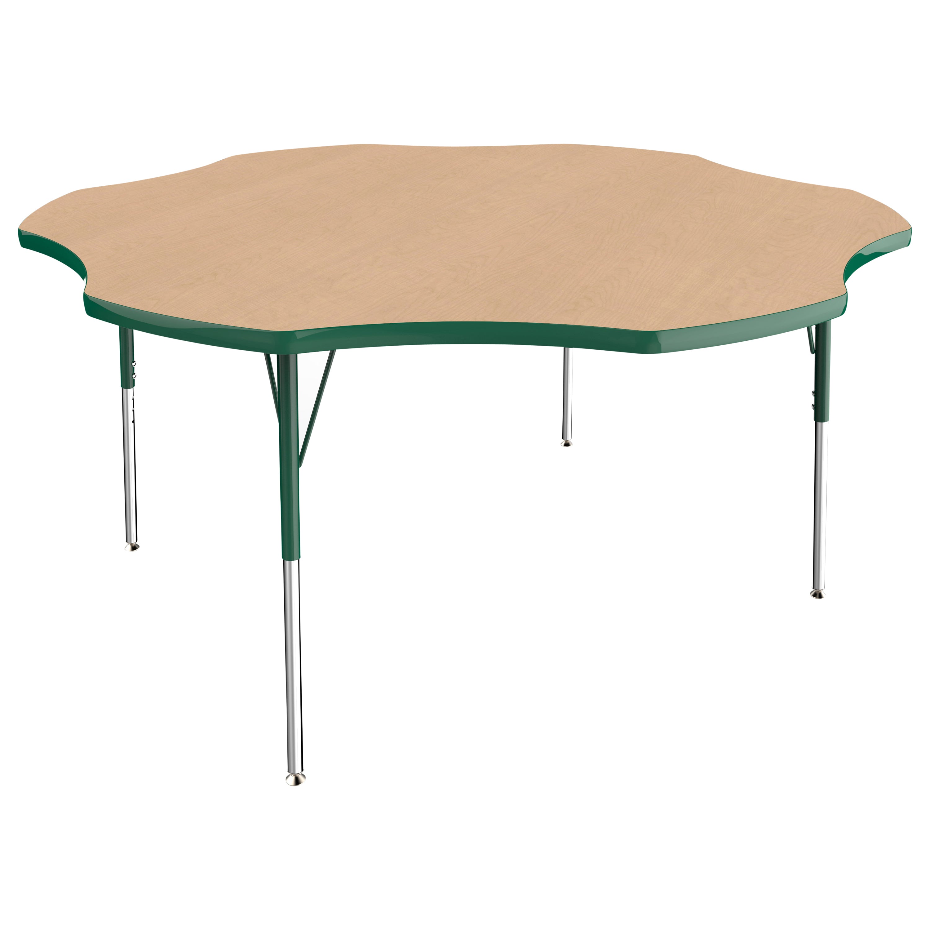60" x 60" Flower T-Molding Activity Table with Adjustable Standard Swivel Glide Legs - Maple/Green