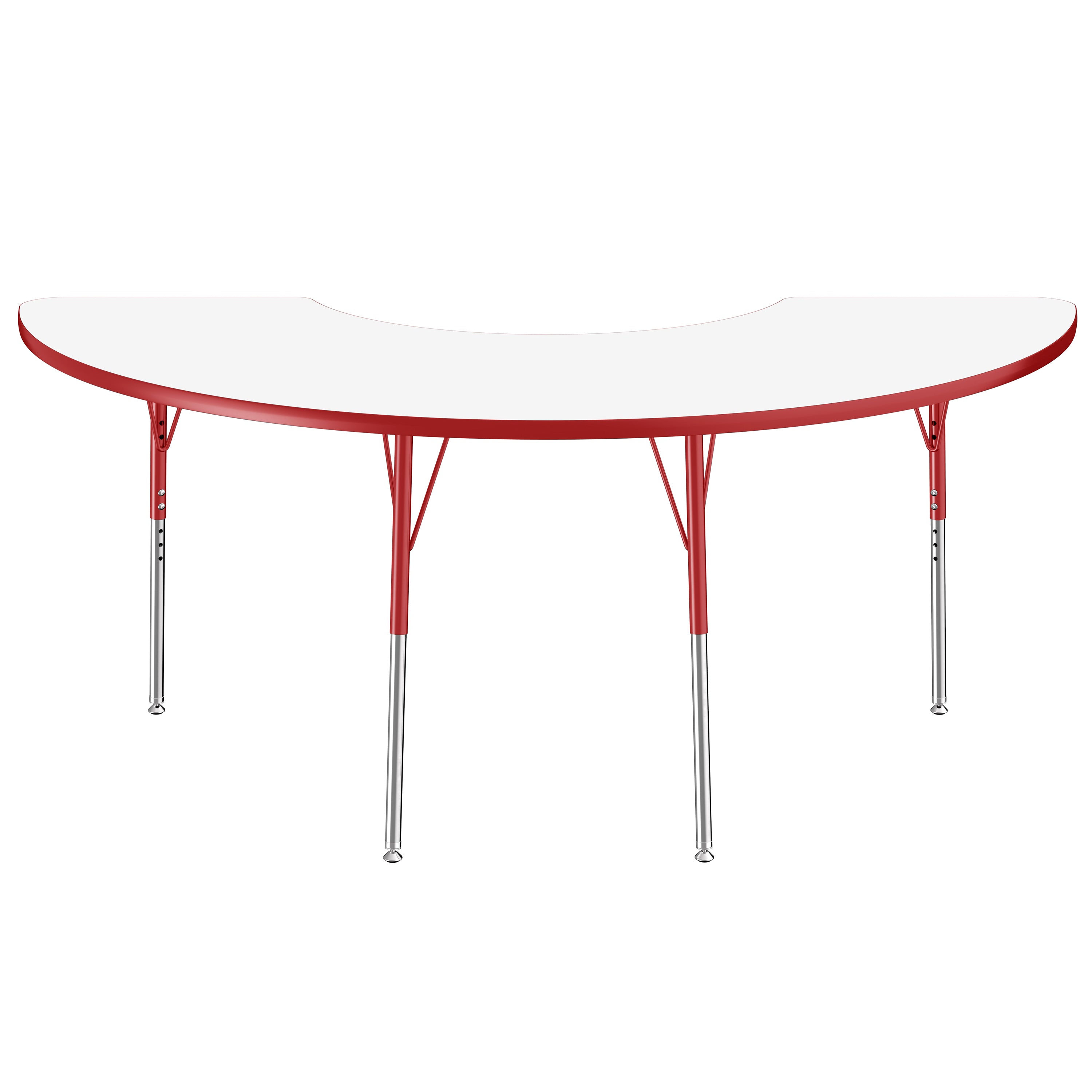 36" x 72" Half Moon Dry-Erase Activity Table with Adjustable Standard Swivel Glide Legs - Whiteboard/Red