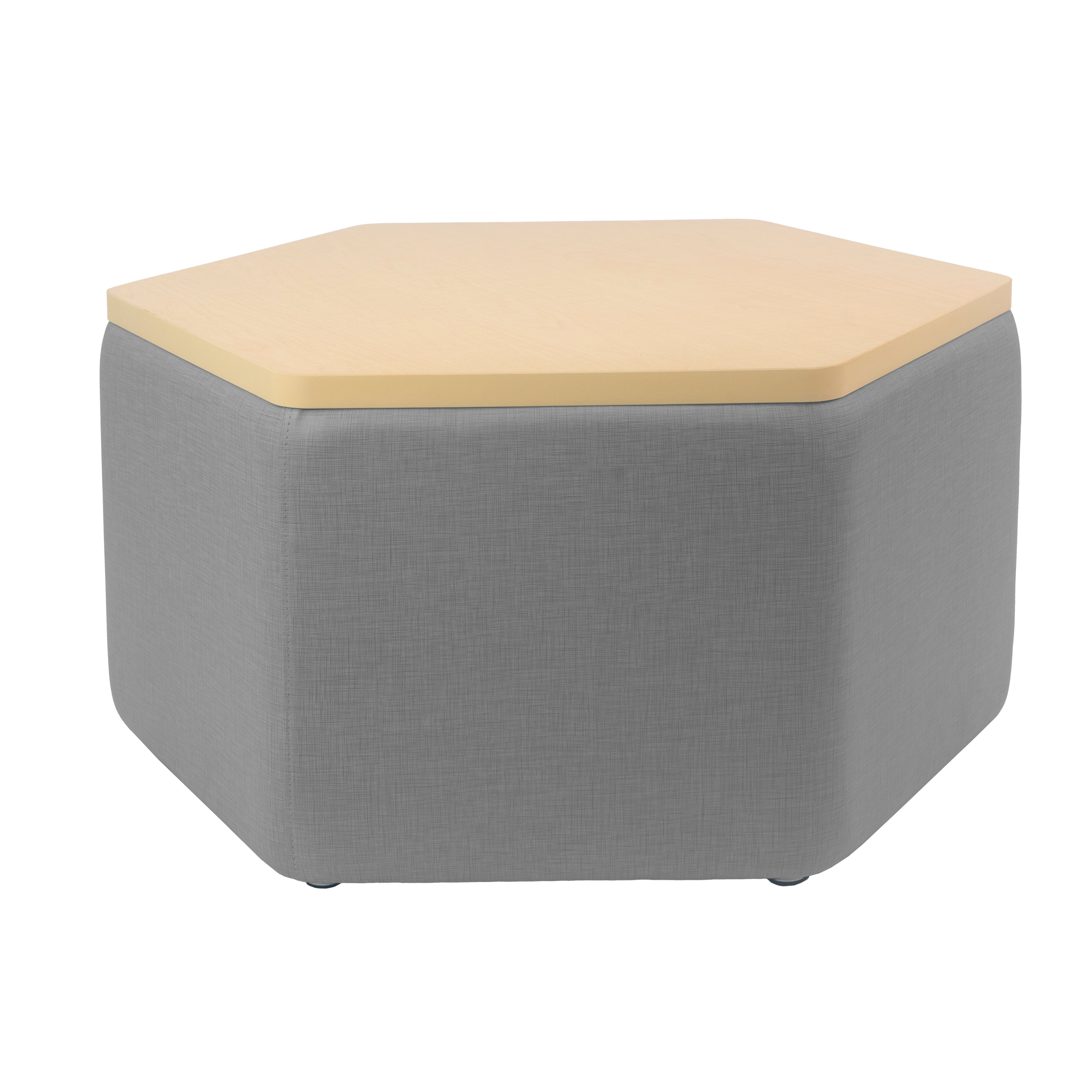 Pro Series Upholstered Hexagon Ottoman Table 18" Height - Slate Gray Crosshatch/Maple