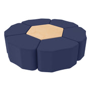 Pro Series Hexagon Ottoman Table with Petal 18" H Seating, 7-Piece Set - Navy/Maple