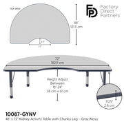 48" x 72" Kidney T-Molding Activity Table with Adjustable Chunky Legs - Gray/Navy