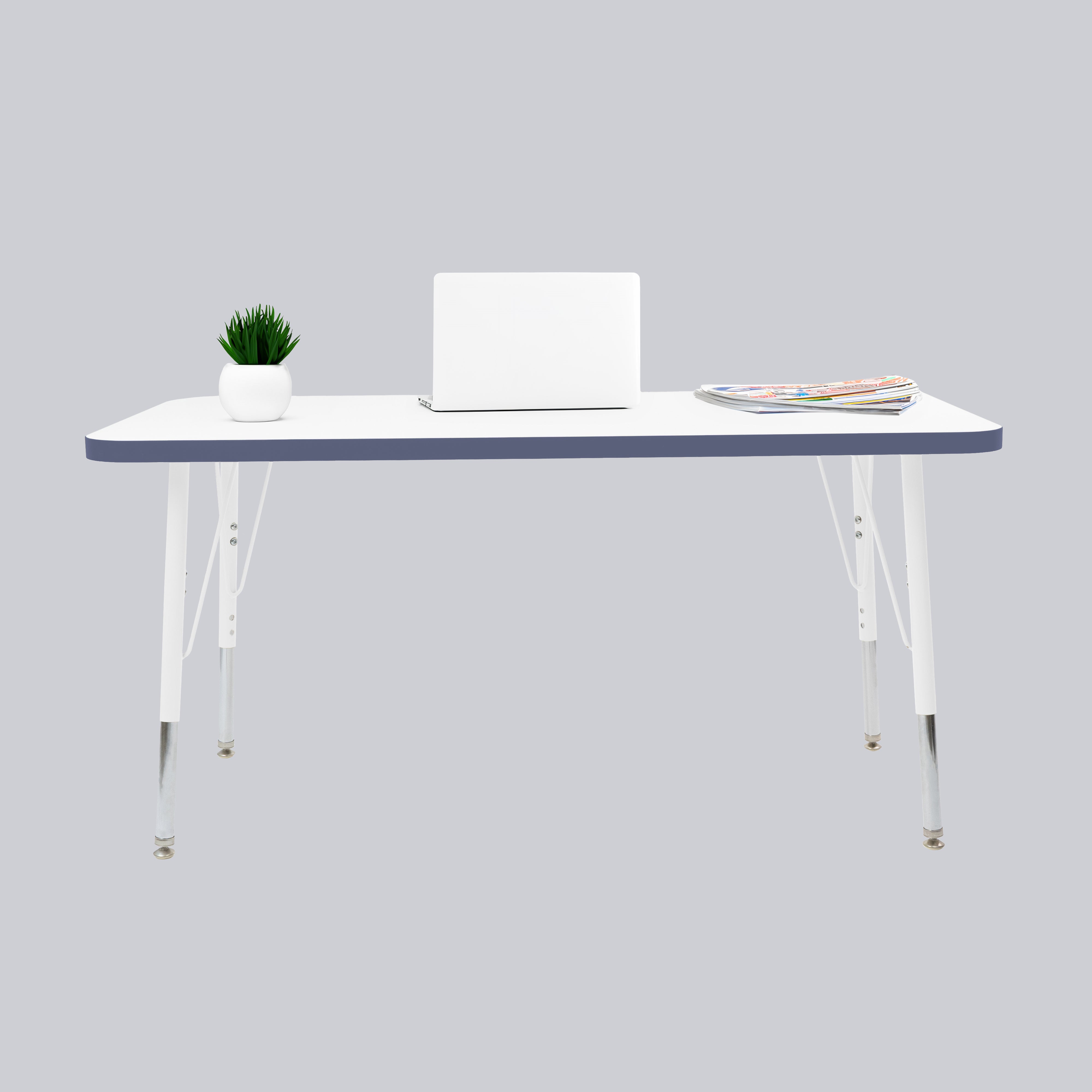 24" x 48" Rectangle Thermofused Activity Table with Adjustable Standard Swivel Glide Legs - White/Navy/White