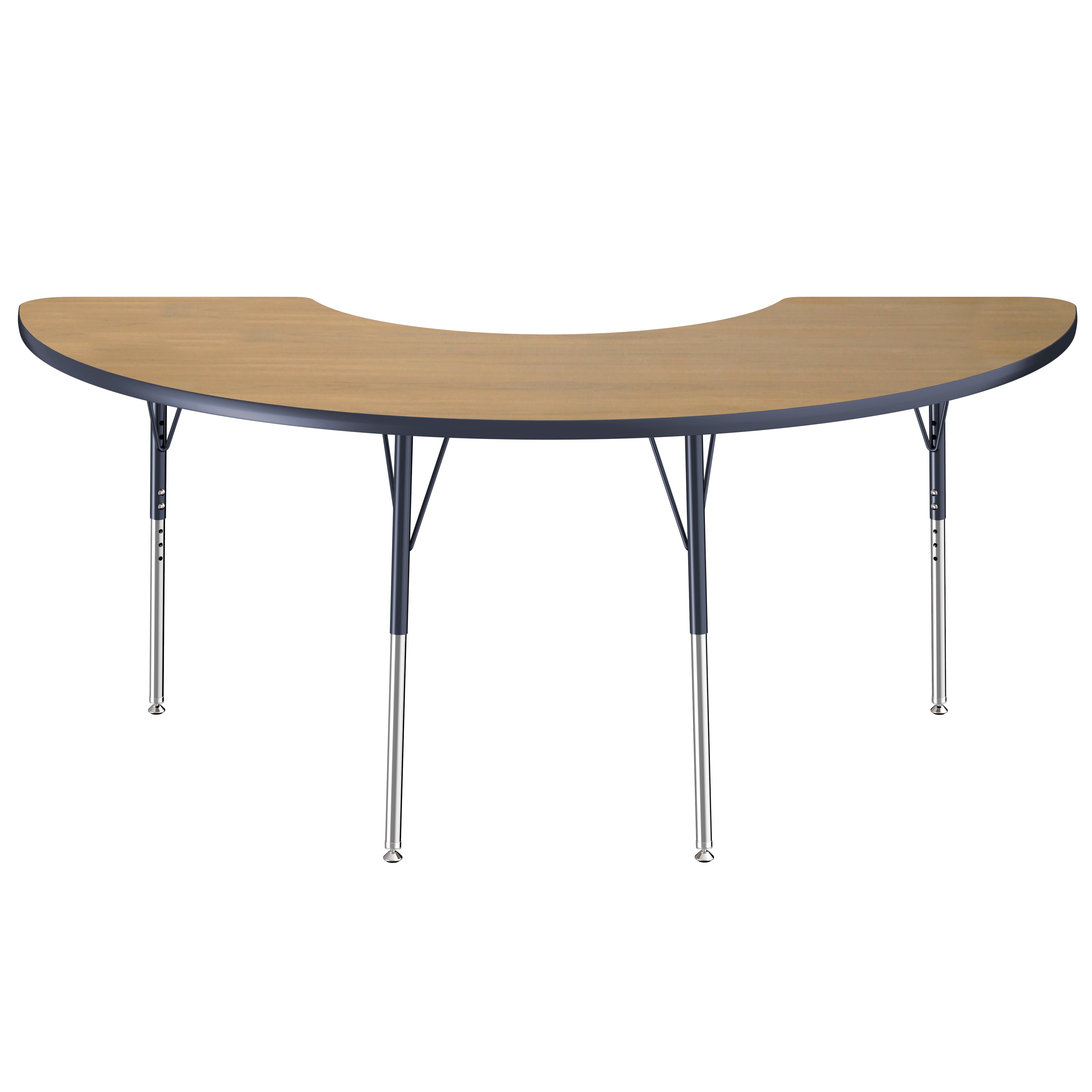 36" x 72" Half Moon T-Molding Activity Table with Adjustable Standard Swivel Glide Legs - Pasadena Oak/Navy