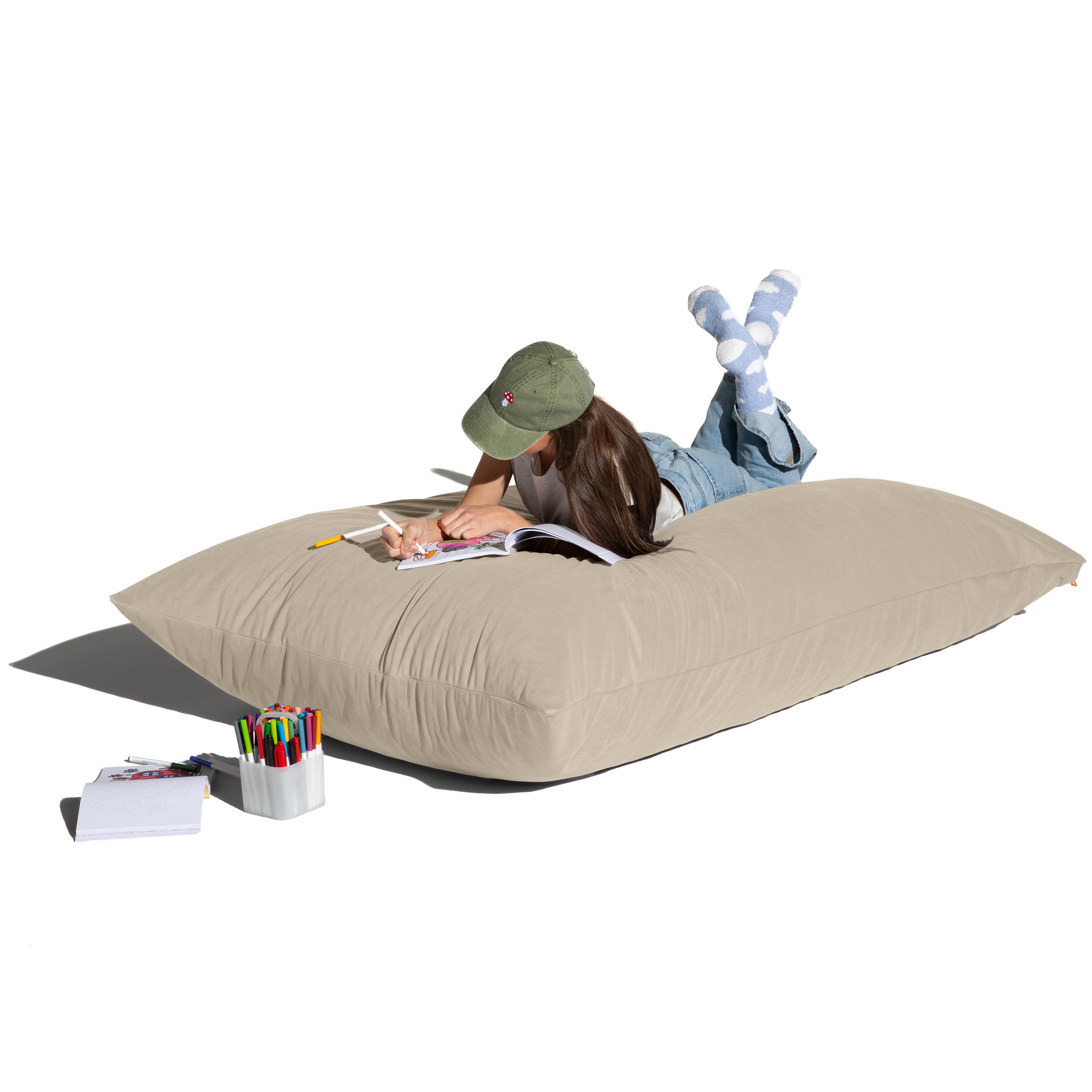 Jaxx Pillow Saxx 5.5-Foot Décor Bean Bag Giant Floor Pillow Lounge, Lush Velvet Ivory