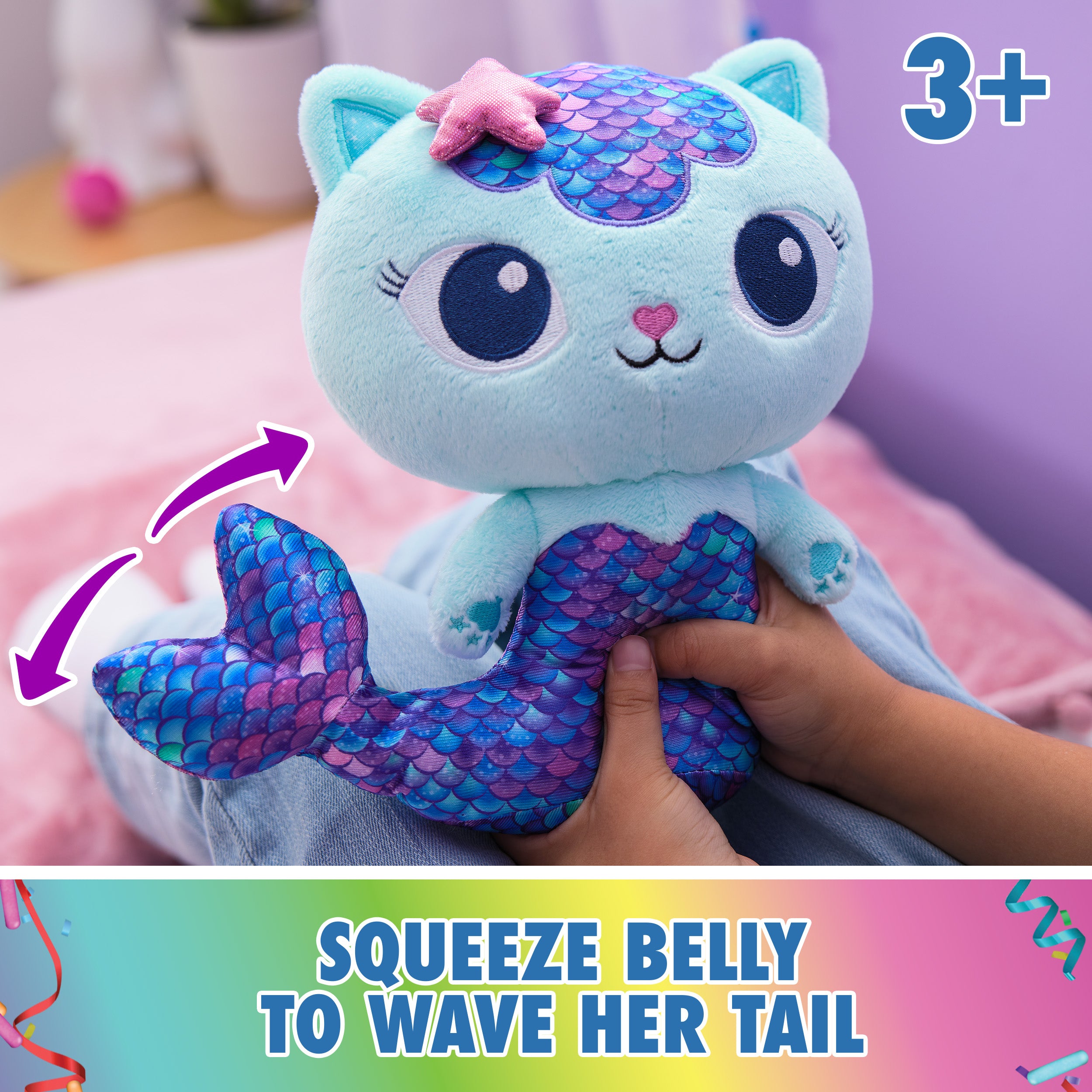 Gabby’s Dollhouse, Fin-Tastic MerCat, Premium Plush Toy, 10-Inch Tall Stuffed Animal with Moving Mermaid Tail, Kids Toys for Girls & Boys Ages 3+