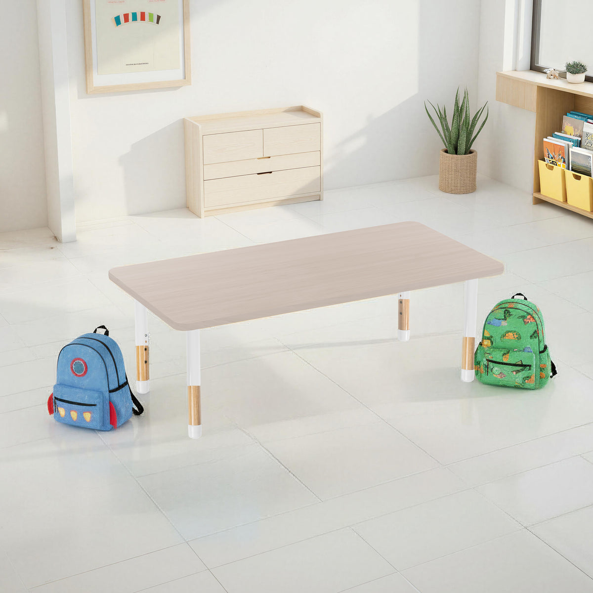 30" x 60" Rectangle Thermofused Activity Table with Adjustable Chunky Wood Legs - Asian Sand/White/Natural