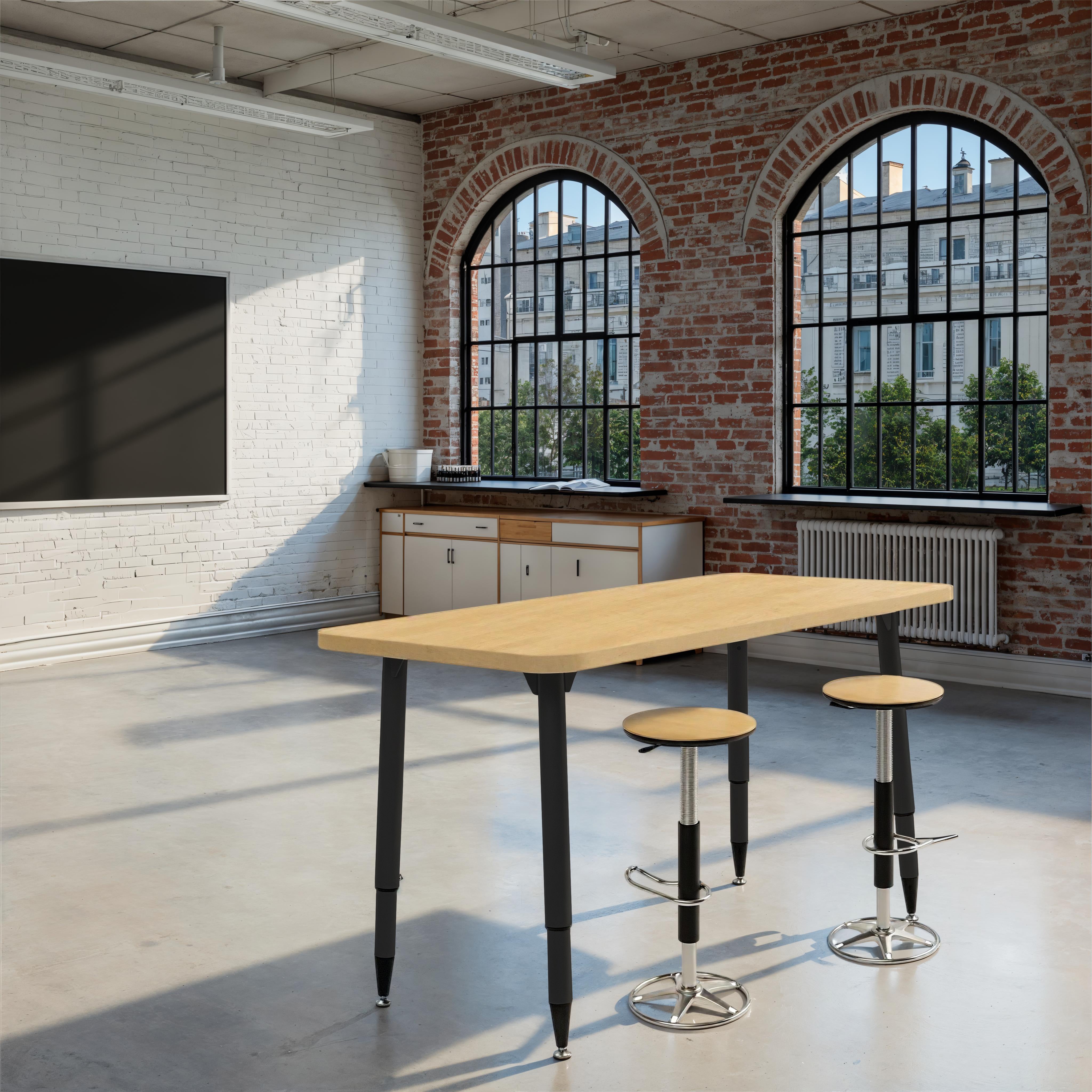 Adapte 24" x 48" Rectangle Woodgrain Activity Table with Adjustable Tapered Legs - Maple Grain/Black