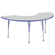 36" x 72" Half Moon T-Molding Activity Table with Adjustable Standard Ball Glide Legs - Gray/Blue