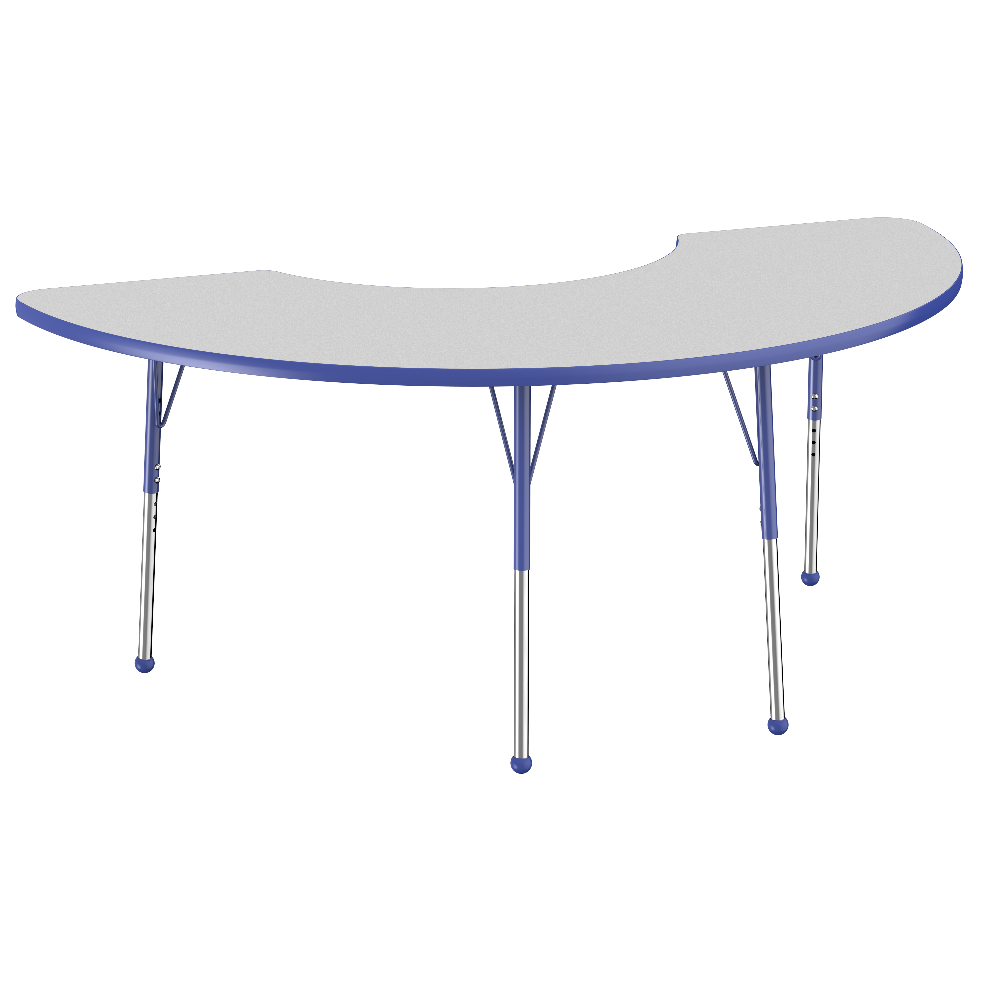 36" x 72" Half Moon T-Molding Activity Table with Adjustable Standard Ball Glide Legs - Gray/Blue