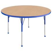 48" Round T-Molding Activity Table with Adjustable Standard Ball Glide Legs - Maple/Blue