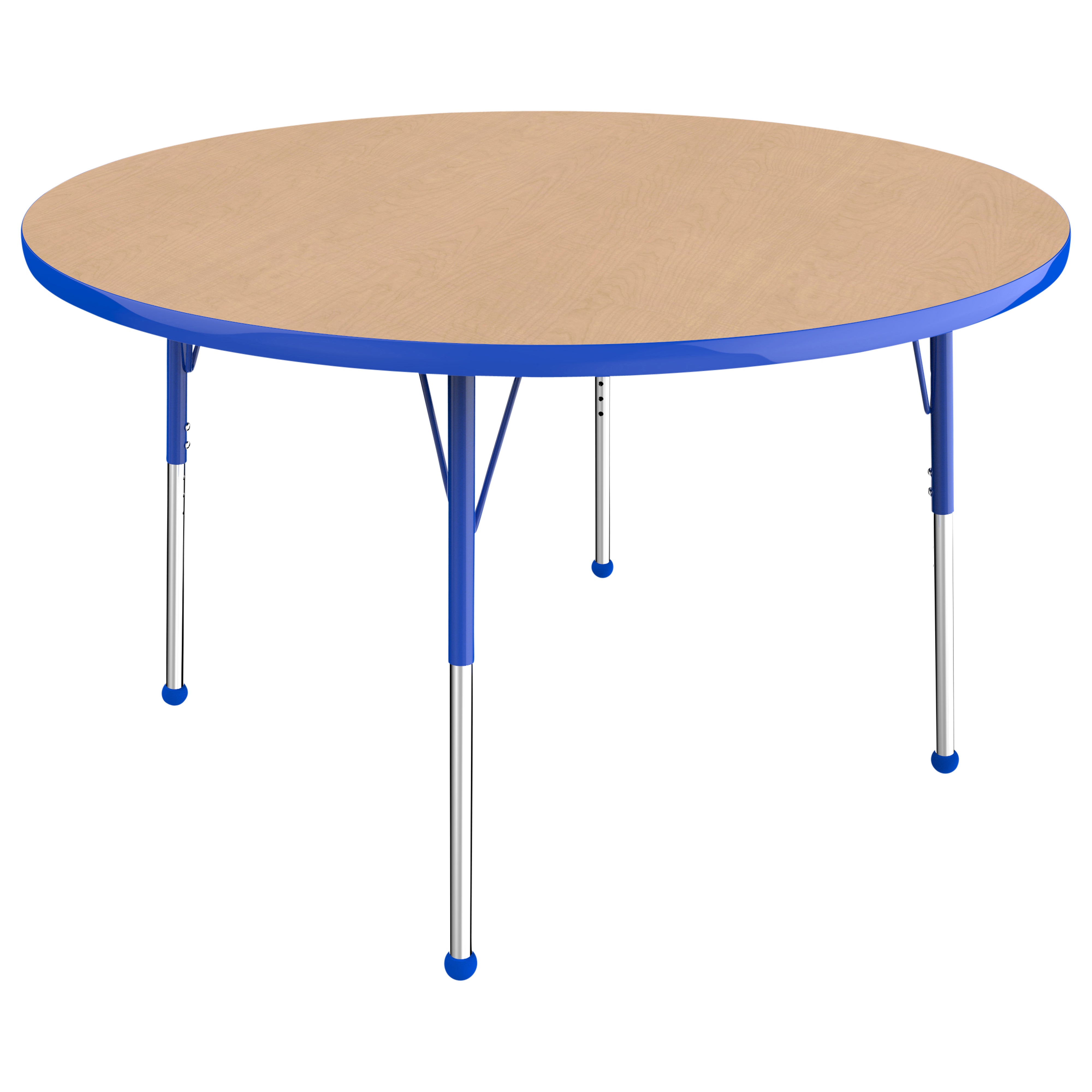 48" Round T-Molding Activity Table with Adjustable Standard Ball Glide Legs - Maple/Blue