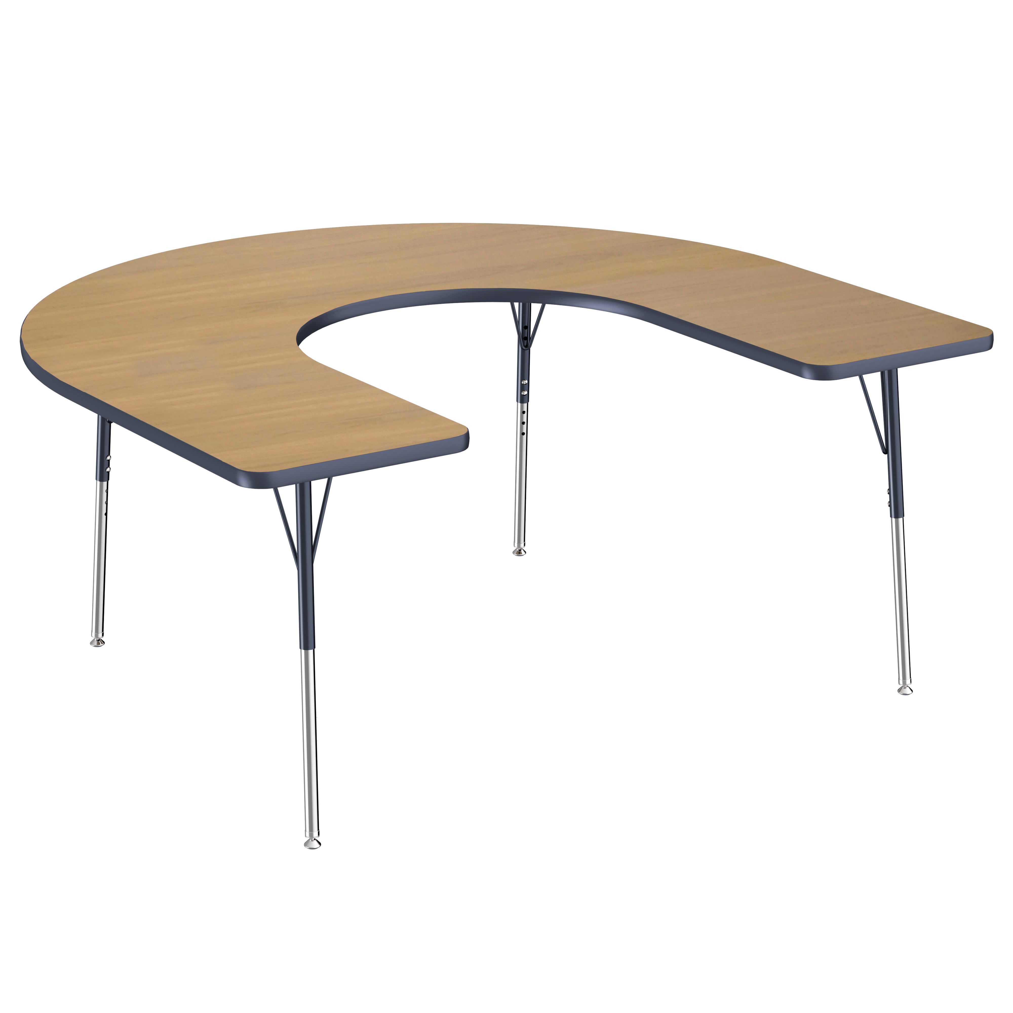 60" x 66" Horseshoe T-Molding Activity Table with Adjustable Standard Swivel Glide Legs - Pasadena Oak/Navy