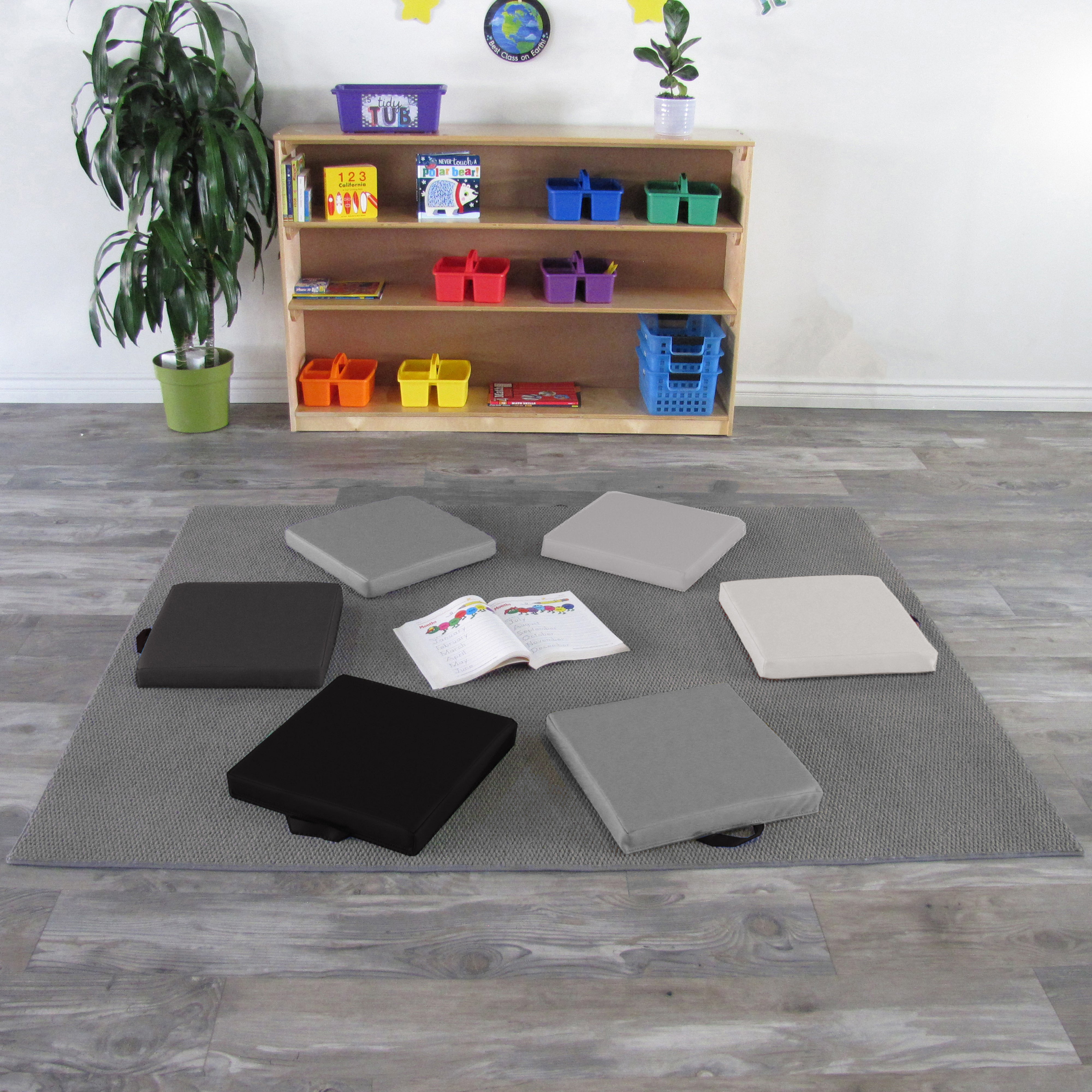 SoftScape 15" Square Floor Cushions, 6-Piece - Gray/Light Gray