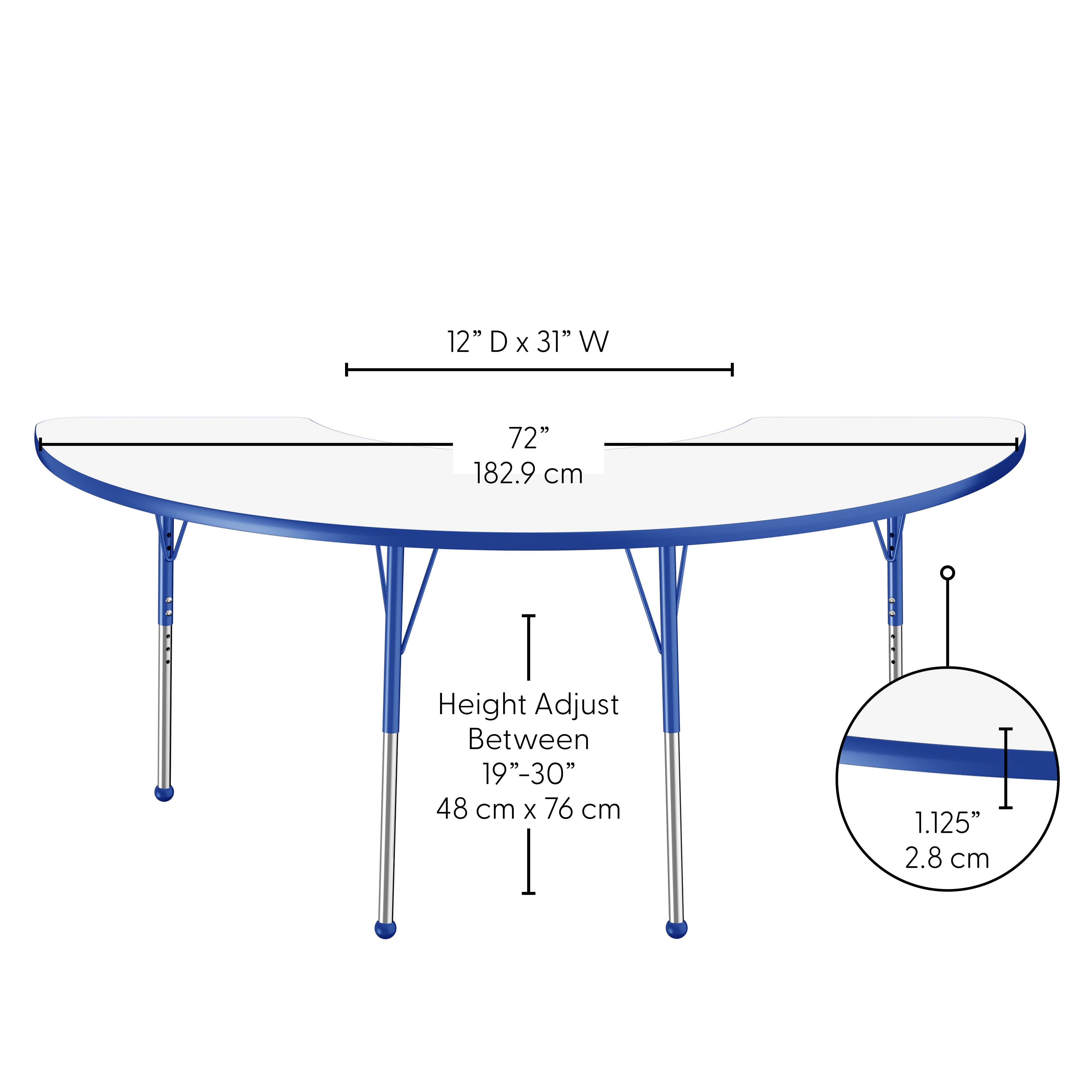 36" x 72" Half Moon Dry-Erase Activity Table with Adjustable Standard Ball Glide Legs - Whiteboard/Blue