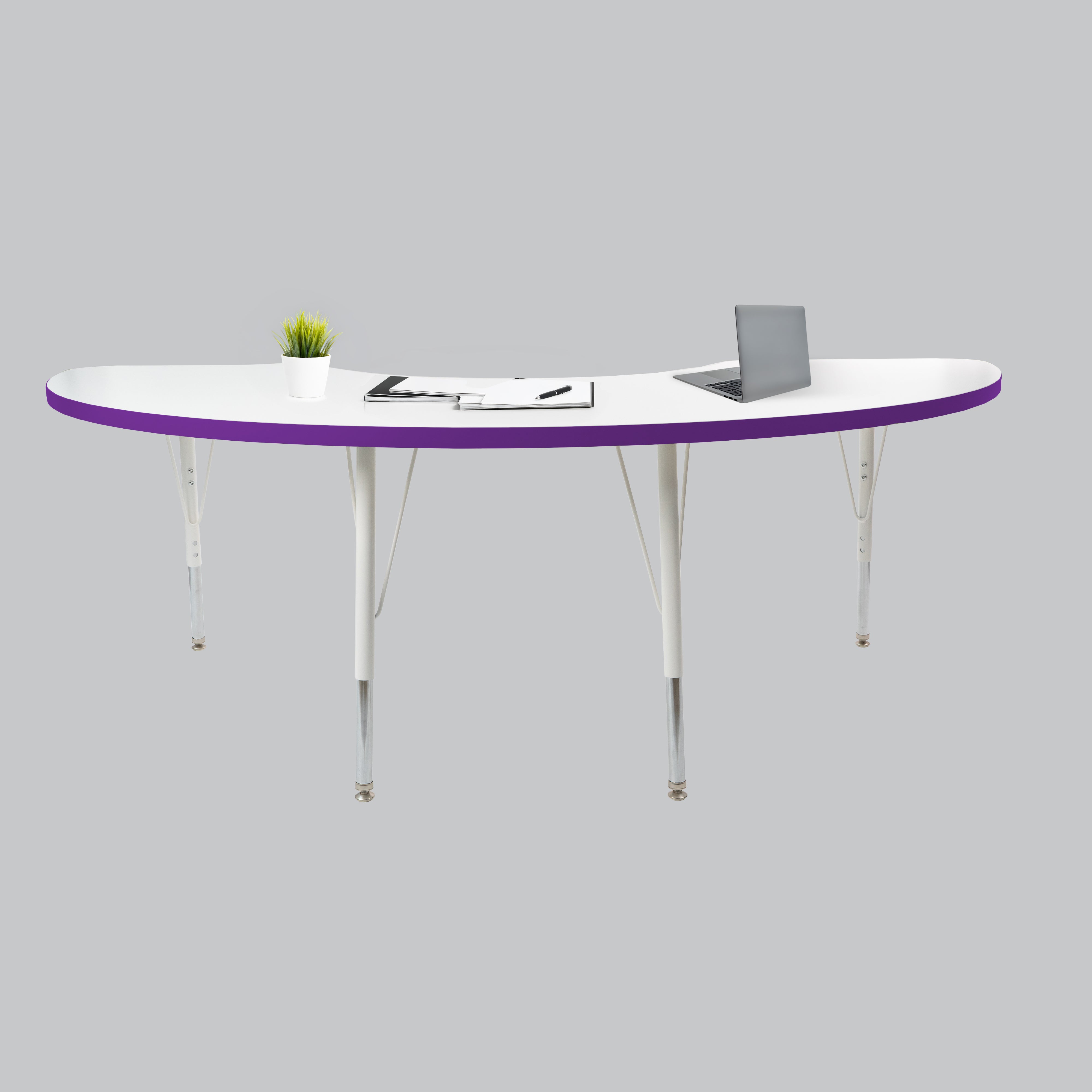 36" x 72" Half Moon Thermofused Activity Table with Adjustable Standard Swivel Glide Legs - White/Eggplant/White