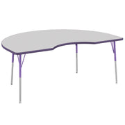 48" x 72" Kidney T-Molding Activity Table with Adjustable Standard Swivel Glide Legs - Gray/Purple