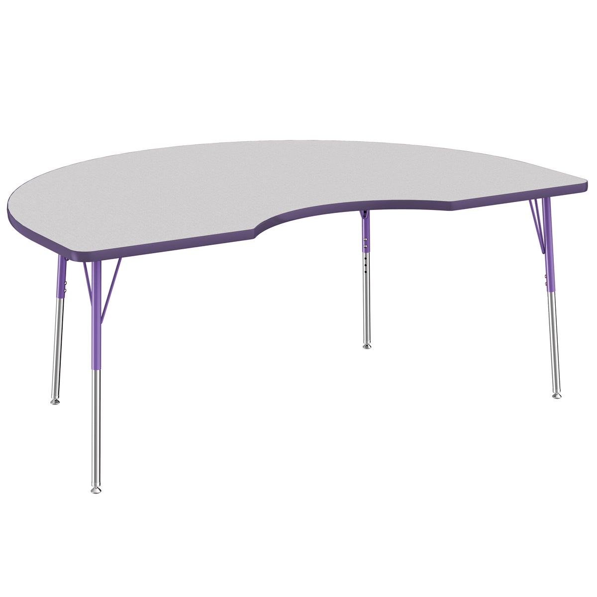 48" x 72" Kidney T-Molding Activity Table with Adjustable Standard Swivel Glide Legs - Gray/Purple