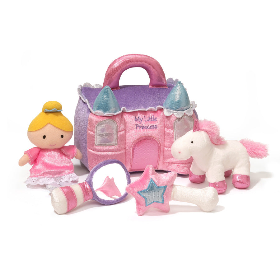 Baby GUND Play Soft Collection, Princess Castle 5-Piece Plush Playset with Rattle, Squeaker and Crinkle Plush Toys, Sensory Toy for Babies and Newborns, 7”