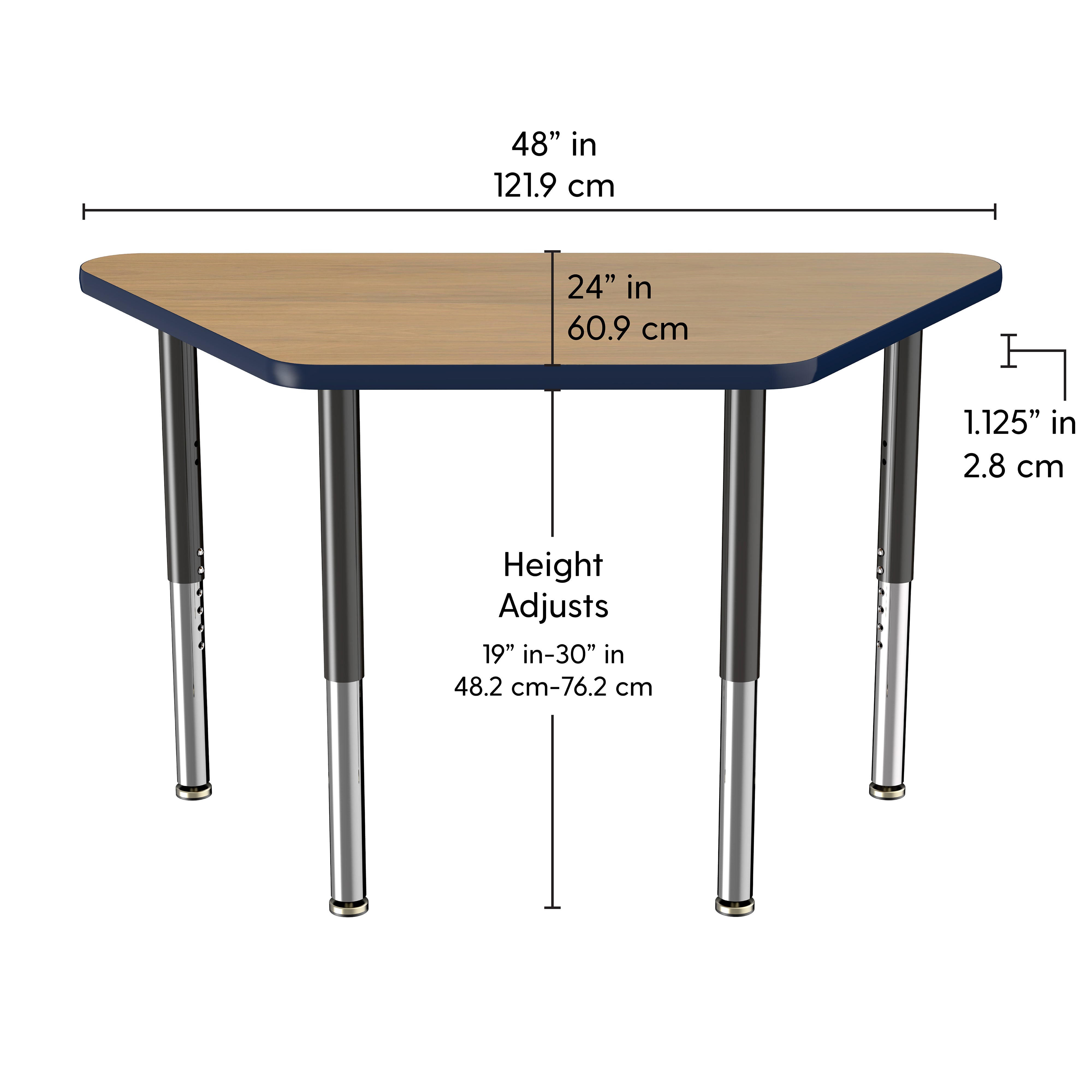 24" x 48" Trapezoid T-Molding Activity Table with Adjustable Super Legs - Pasadena Oak/Navy/Black