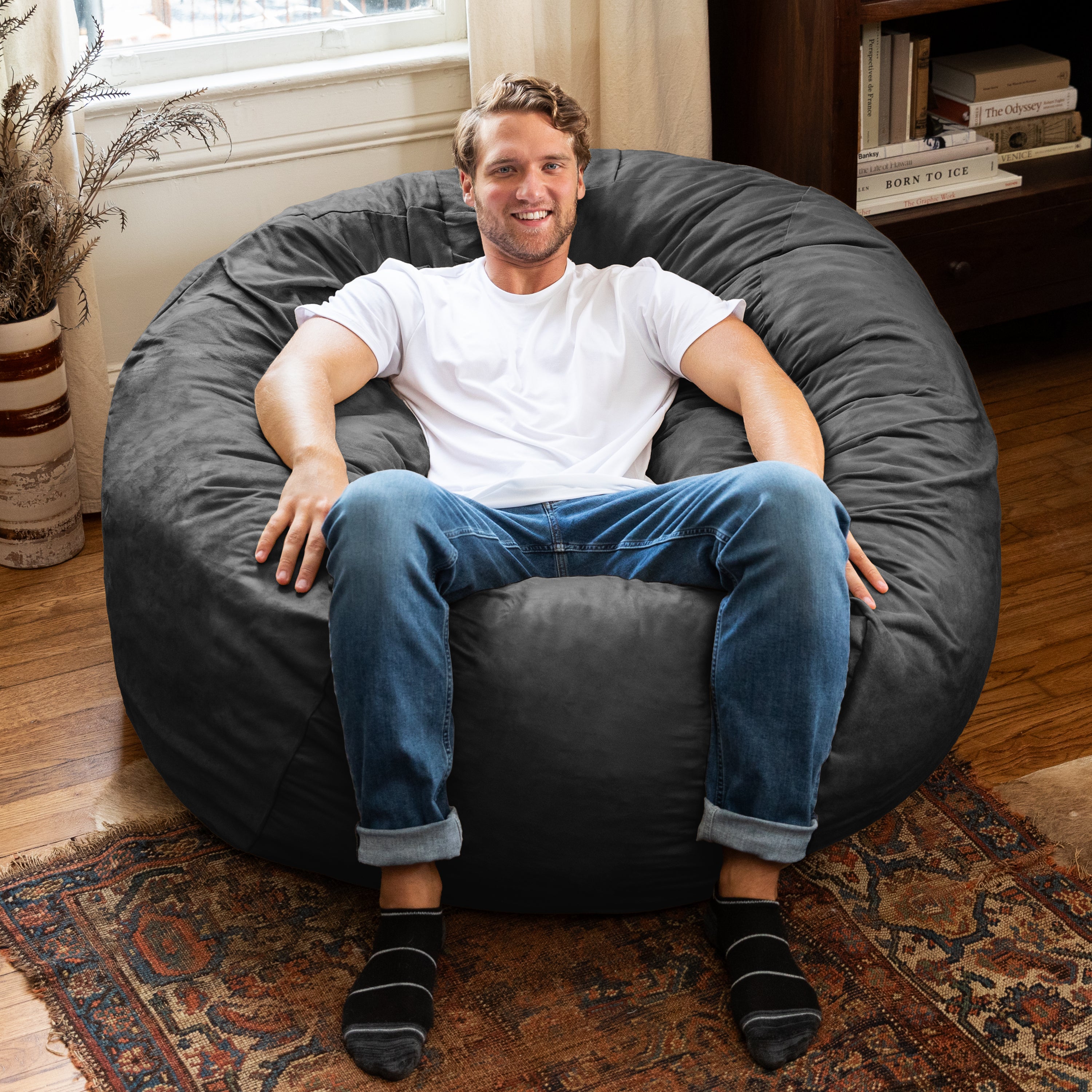 Jaxx Basics 5 Foot Large Adult Bean Bag Chair, Oversized with Filler, Gray