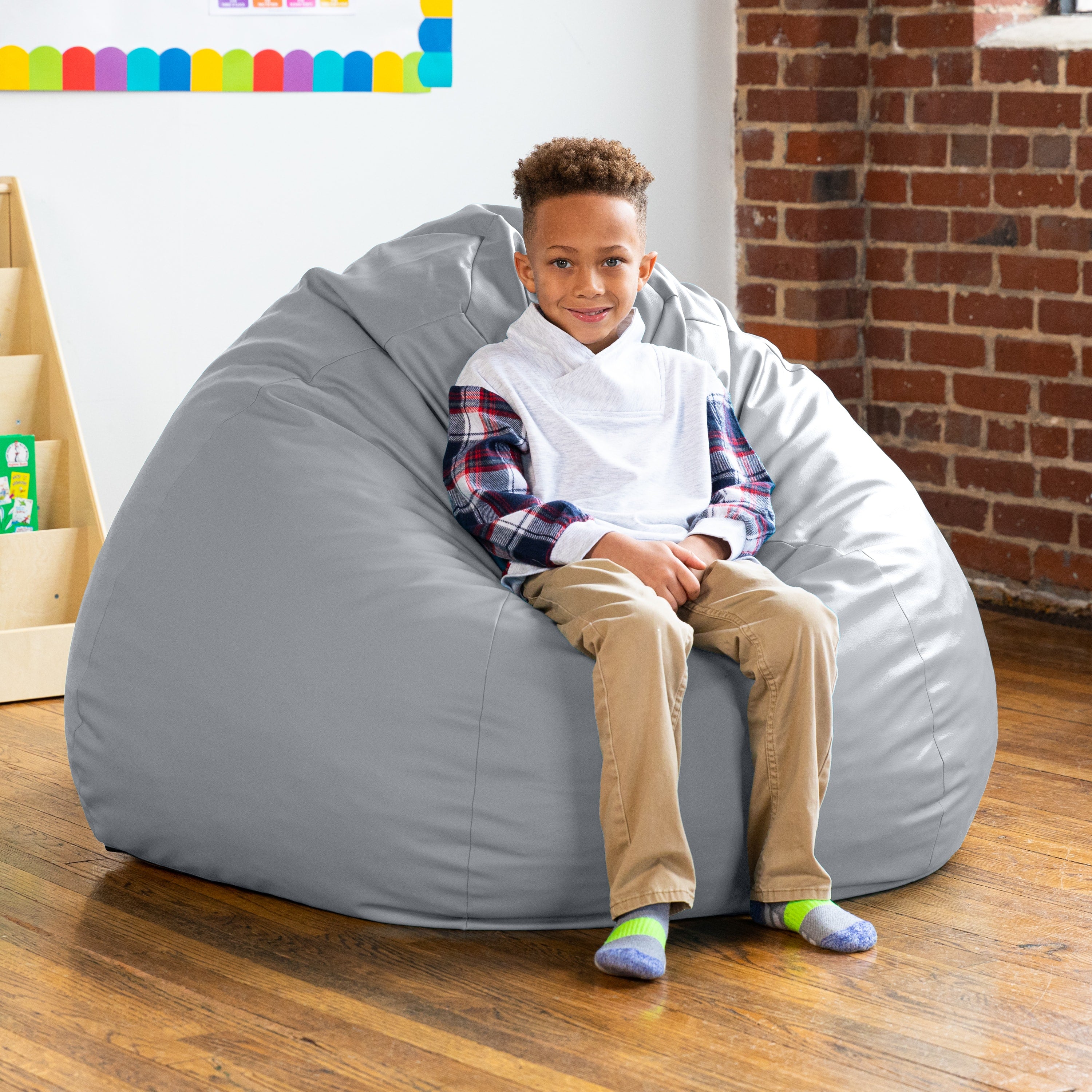 Jaxx Gumdrop Commercial Grade Bean Bag for Educational Environments, Large Size - Premium Vinyl - Submarine Grey